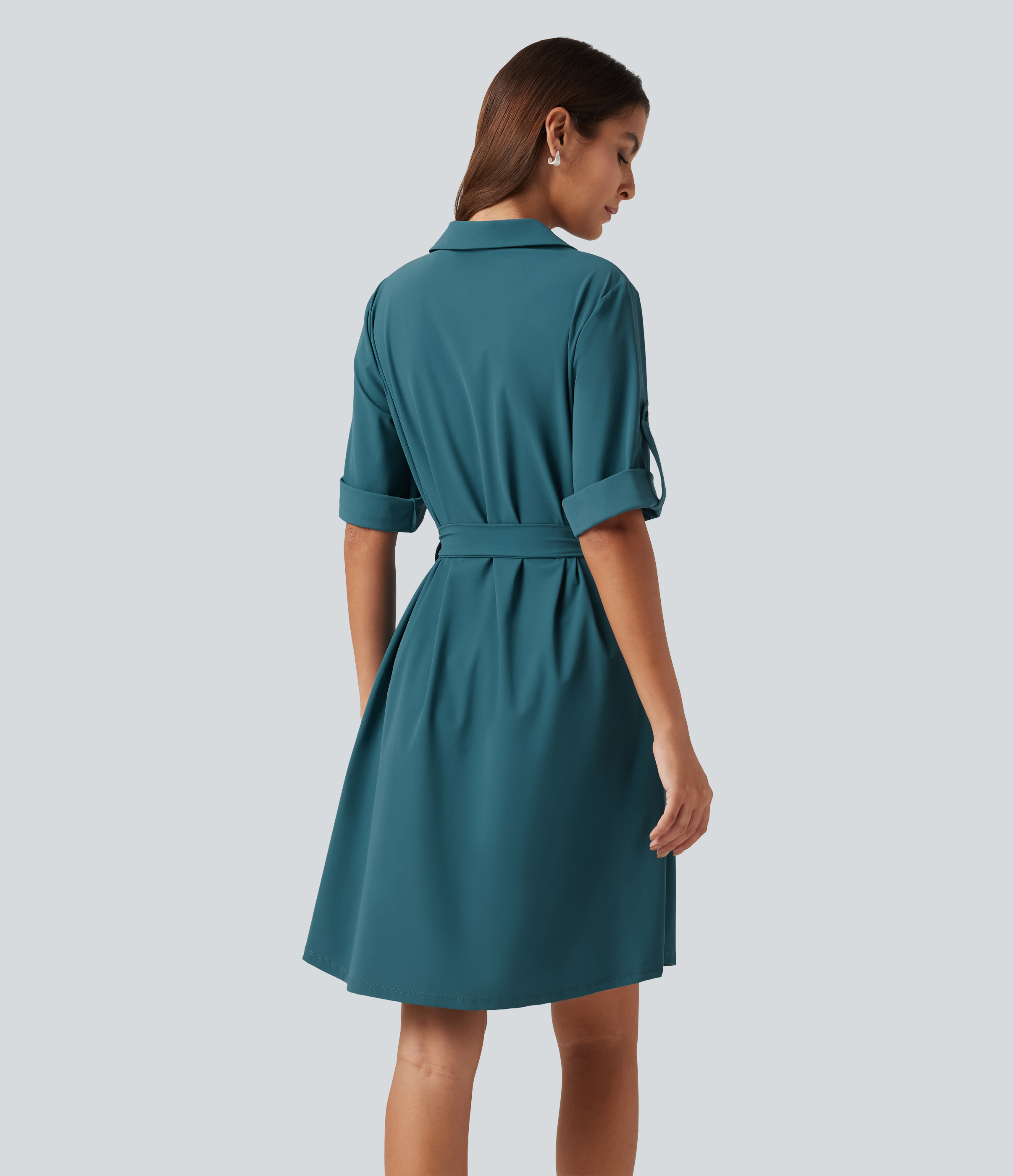 Dragonfly Collard Lace Up Short Sleeve Work Mini Dress / 2