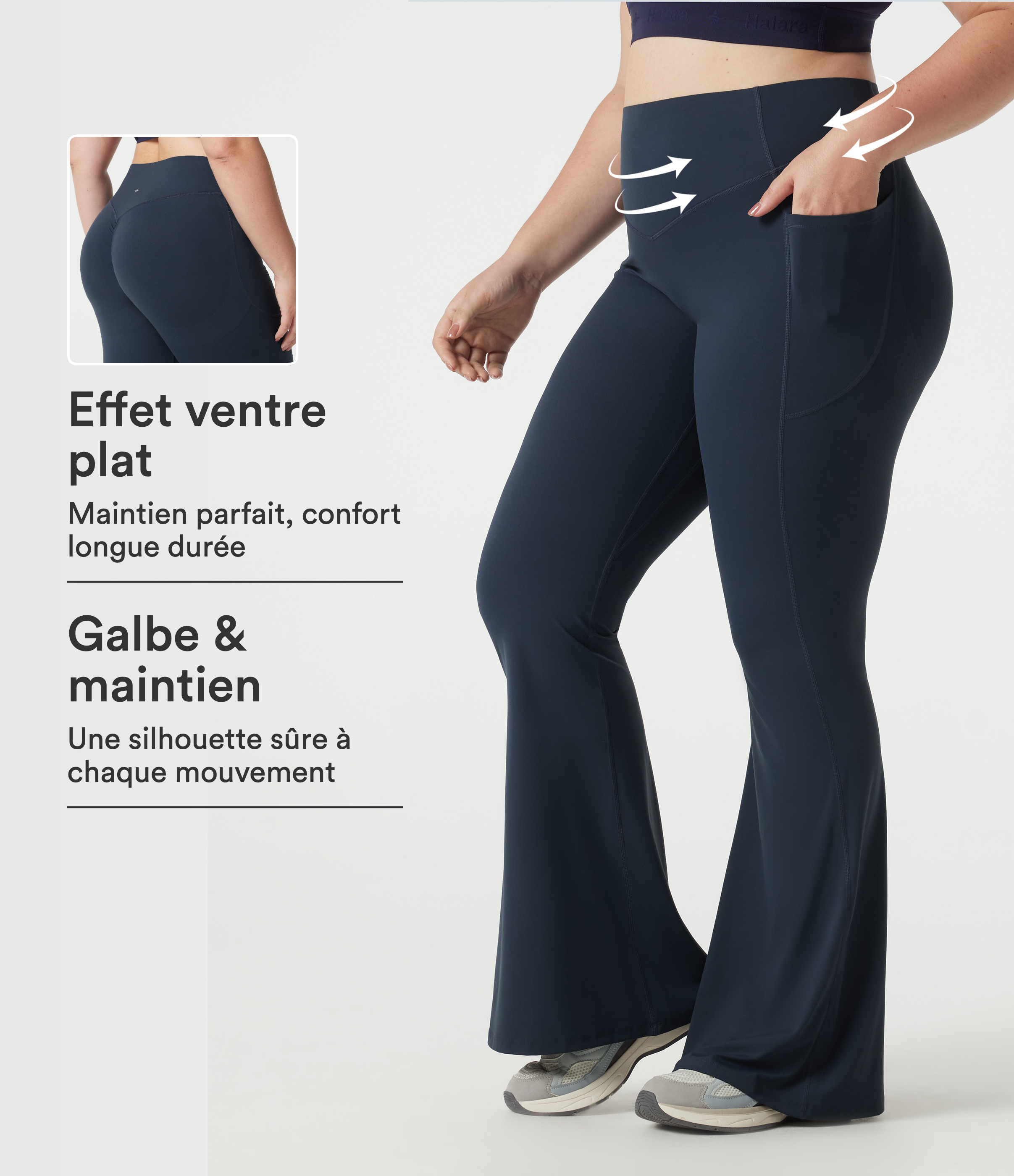 Carbon Legging flare évasé gainant grande taille Halara UltraSculpt™ taille haute, effet push-up fessier avec poches / 1
