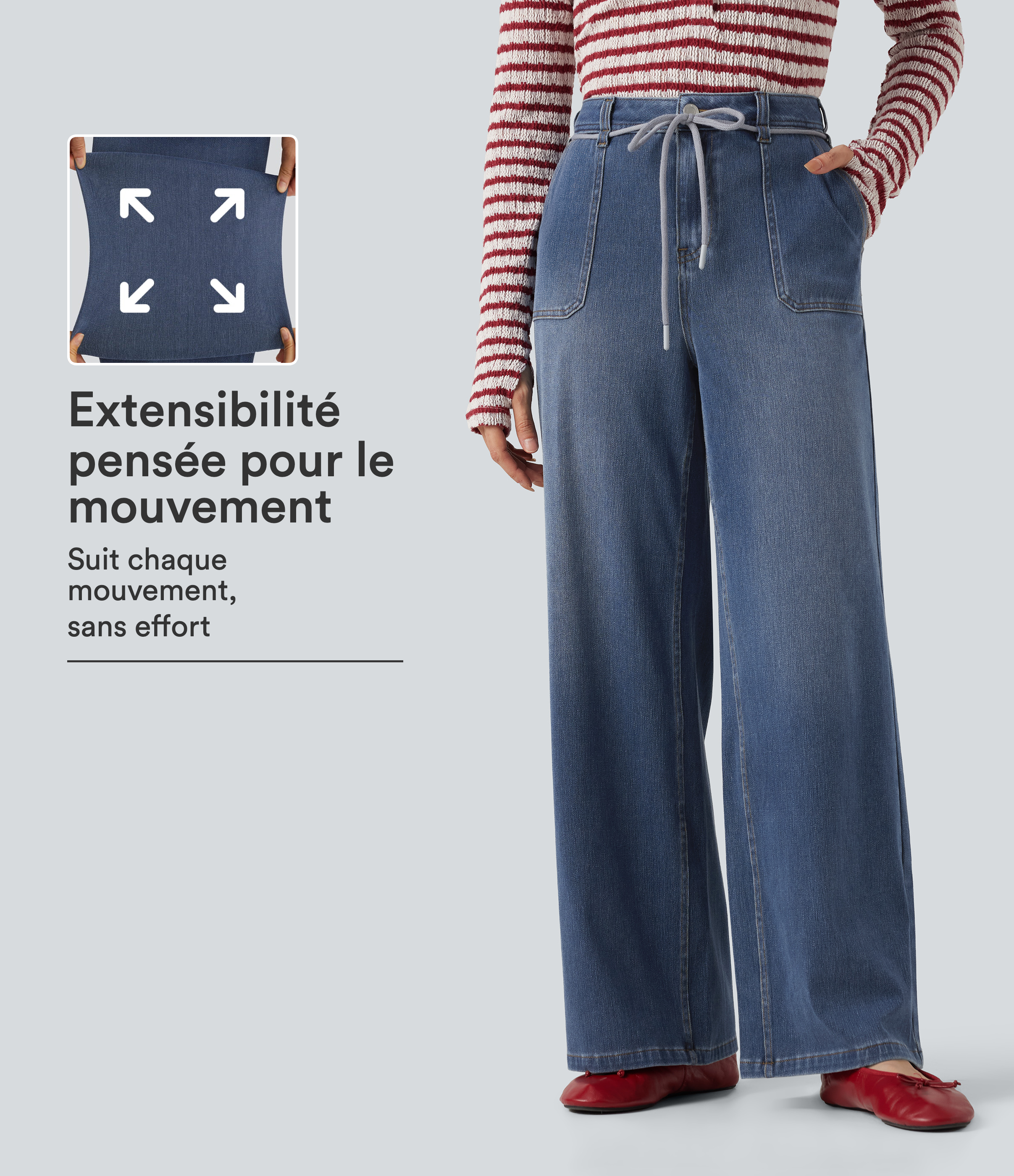 Jean droit baggy Halara Flex™ taille mi-haute avec cordon ajustable et poches