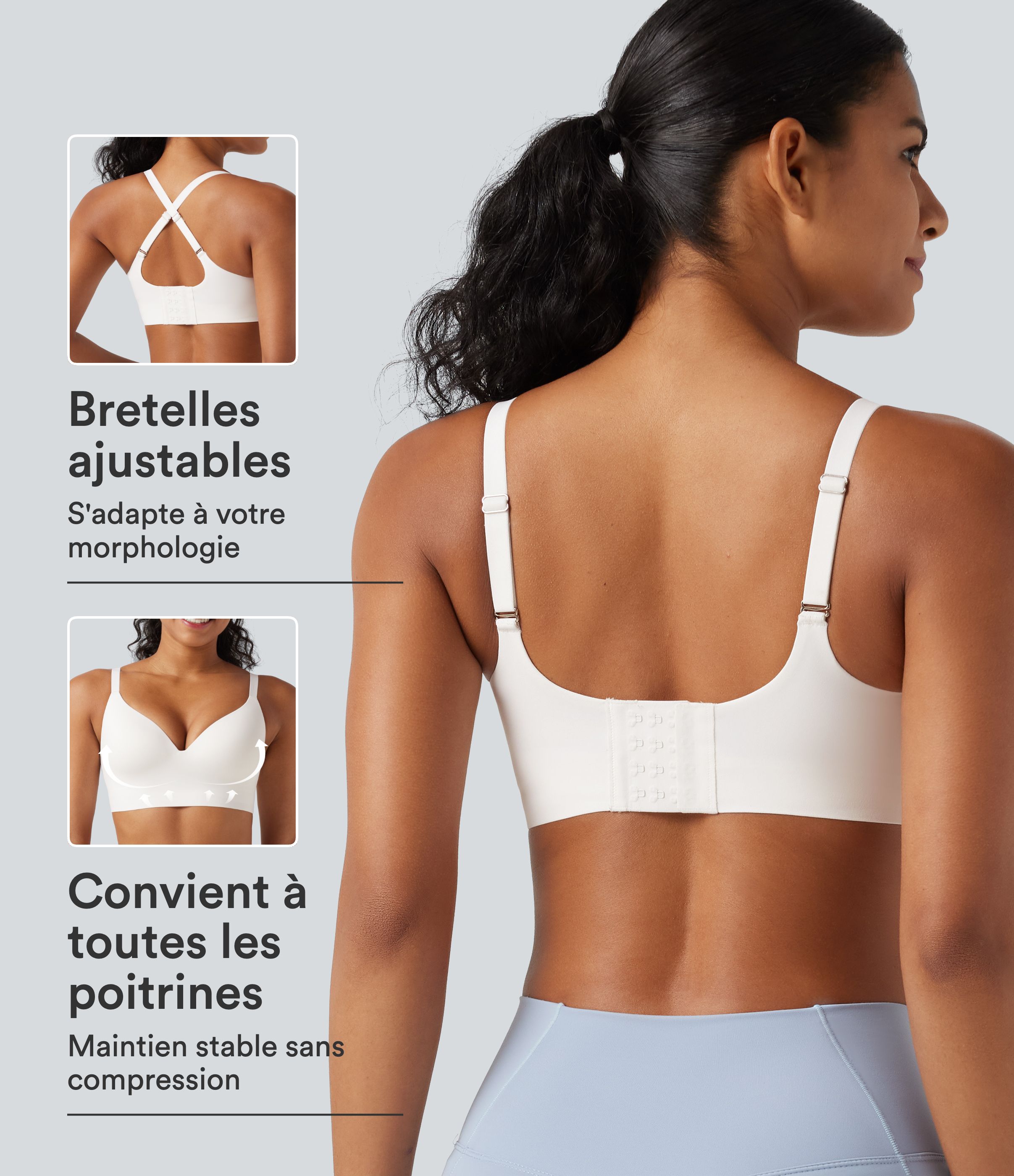Brassière yoga SoftlyZero™ maintien léger à décolleté V plongeant, coussinets fixes, push-up, protection solaire UPF 50+