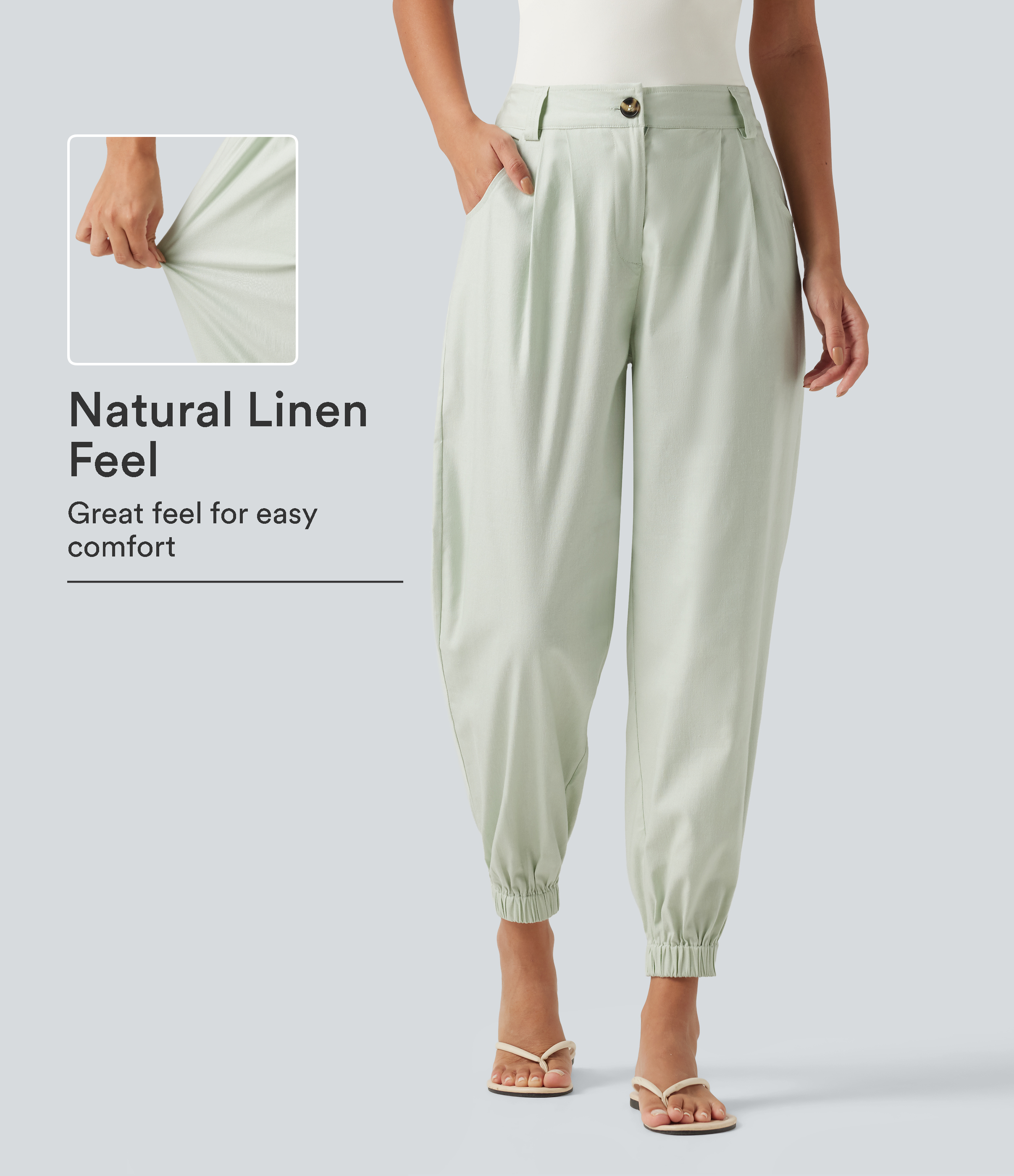 Mid Rise Cotton Linen Casual Joggers with Pockets