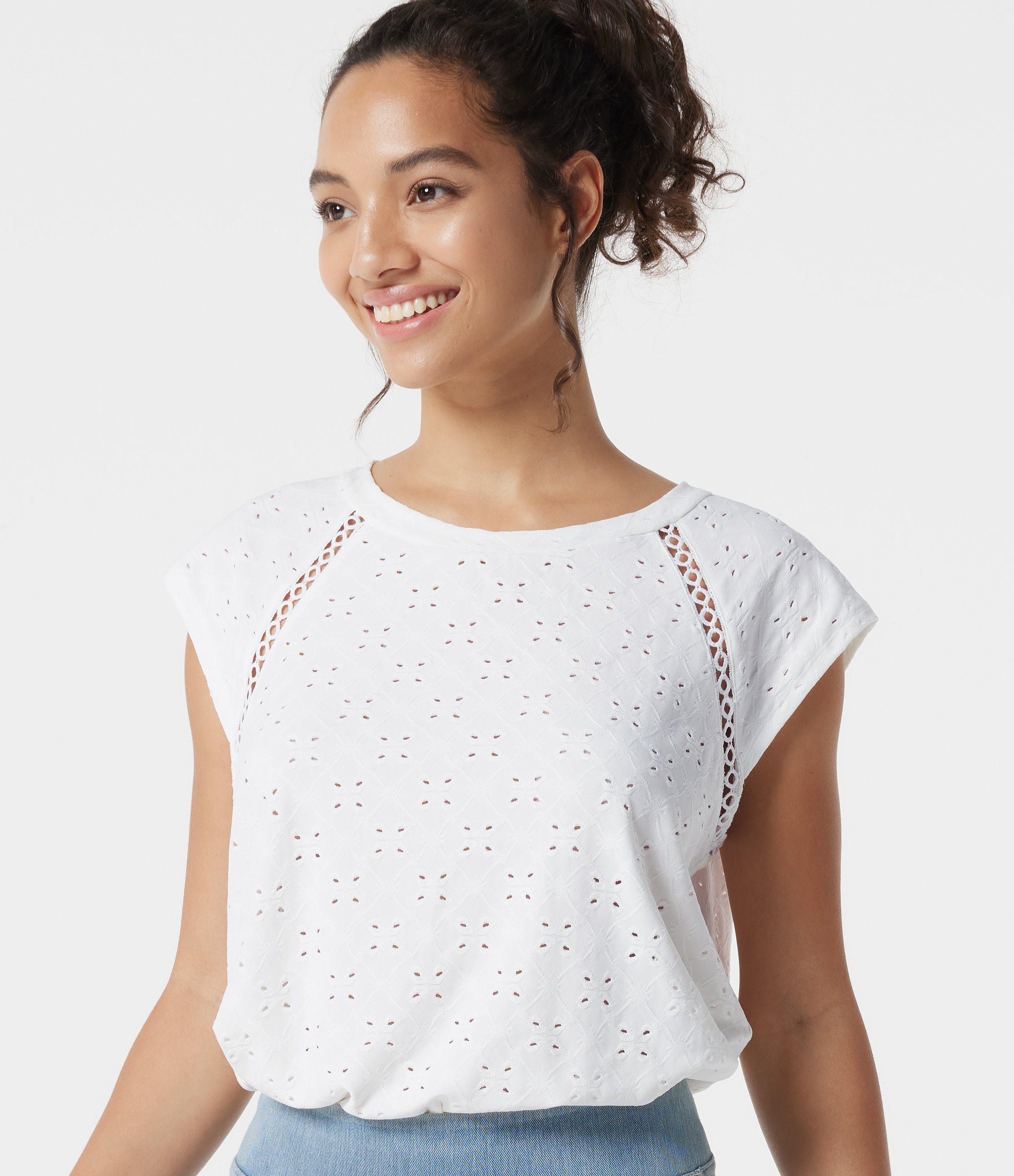 Round Neck Cap Sleeve Cut Out Tie Back Casual Blouse