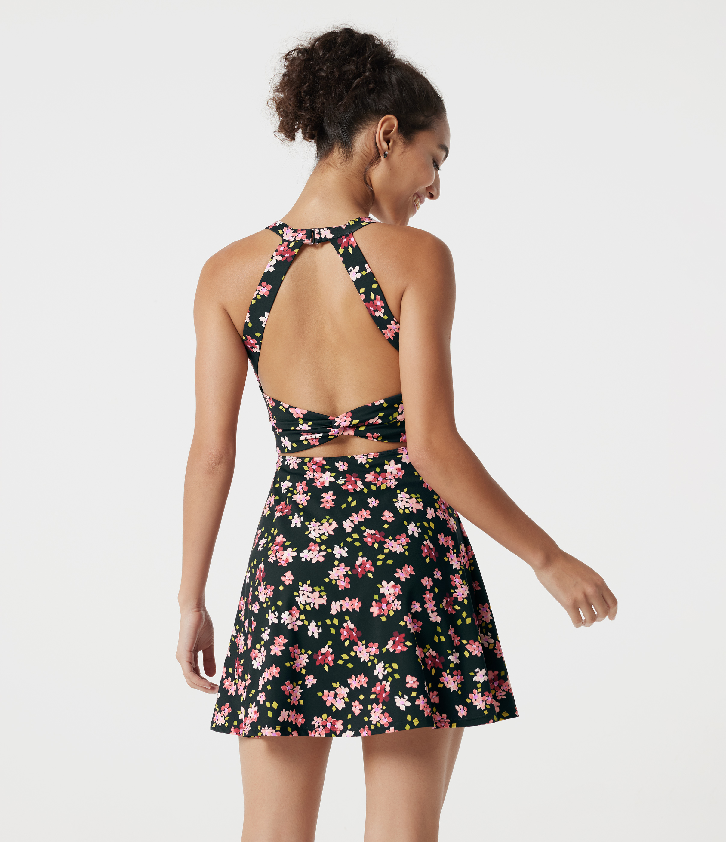 Built-in Bra 2-in-1 Ditsy Floral Mini Dance Active Dress with Pockets-Easy Peezy Edition