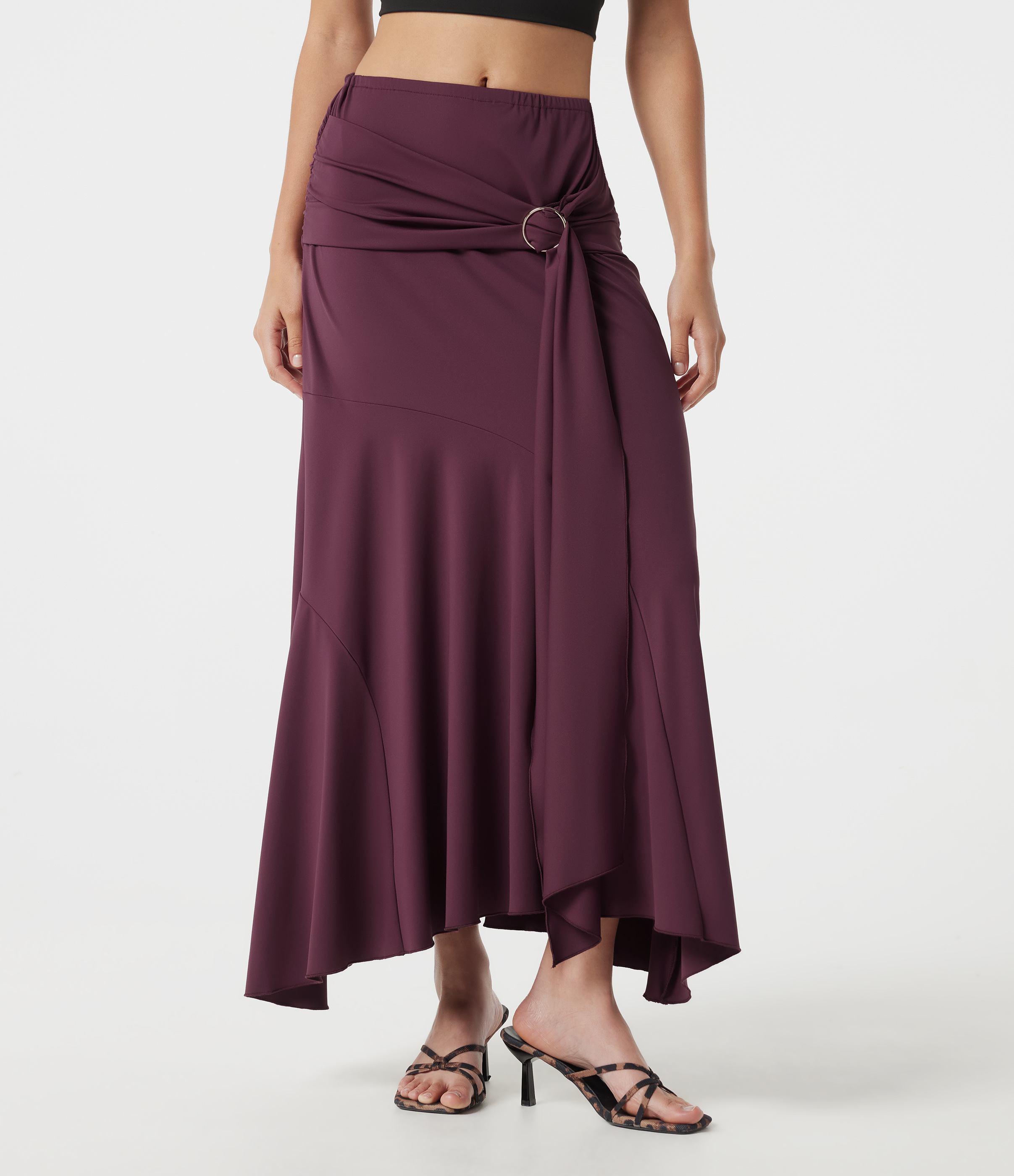 Mid Rise Ruched Mermaid Maxi Party Skirt