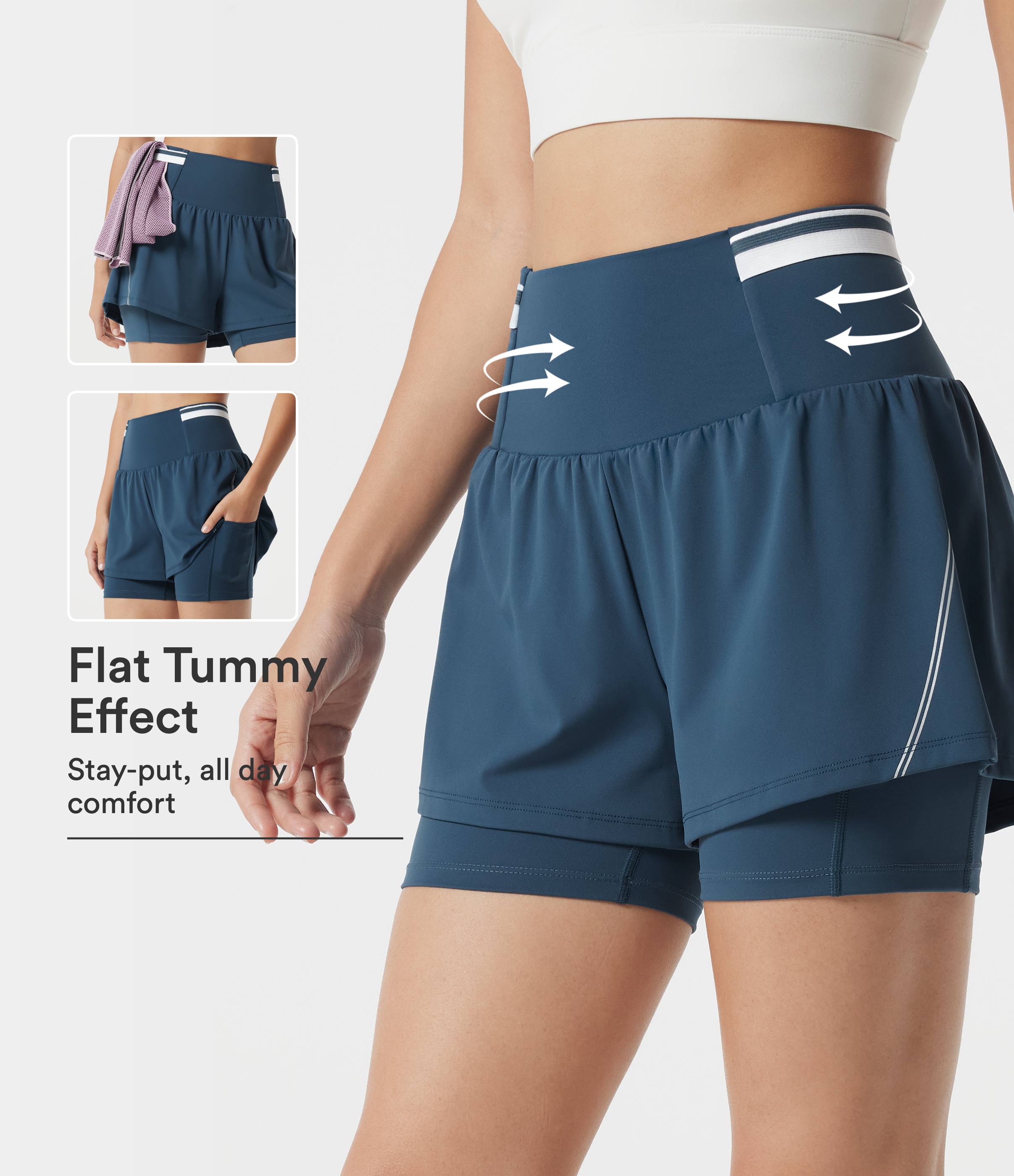 SoftlyZero™ Airy - 2-in-1 Workout-Shorts mit superhohem Bund, mehreren Taschen, Bauchkontrolle, reflektierenden Streifen und Cool-Touch - 12,7 cm