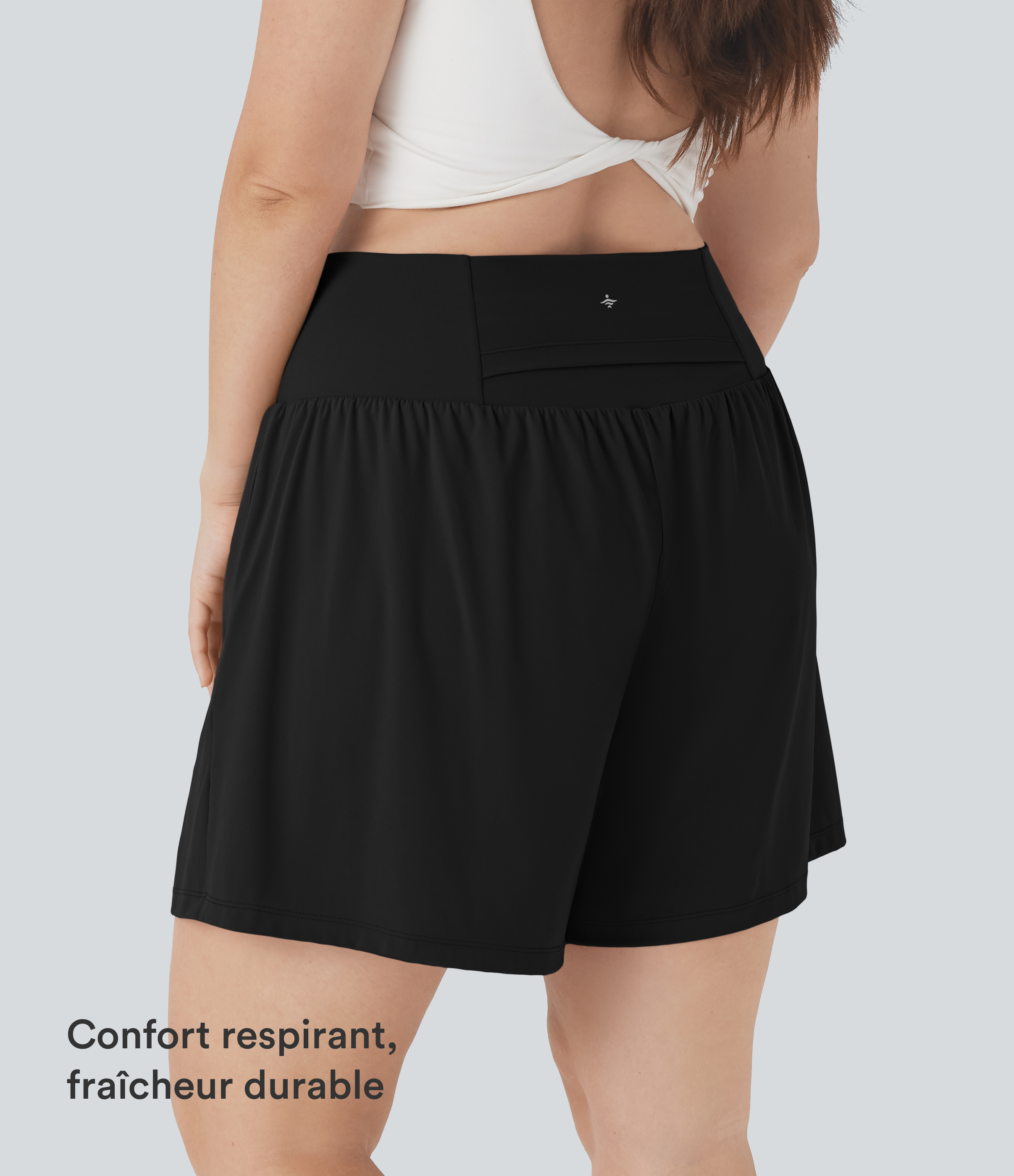 Noir Short tailleur 2-en-1 Cool Touch yoga taille très haute Softlyzero™ Airy grande taille 17,5 cm avec poches / 2