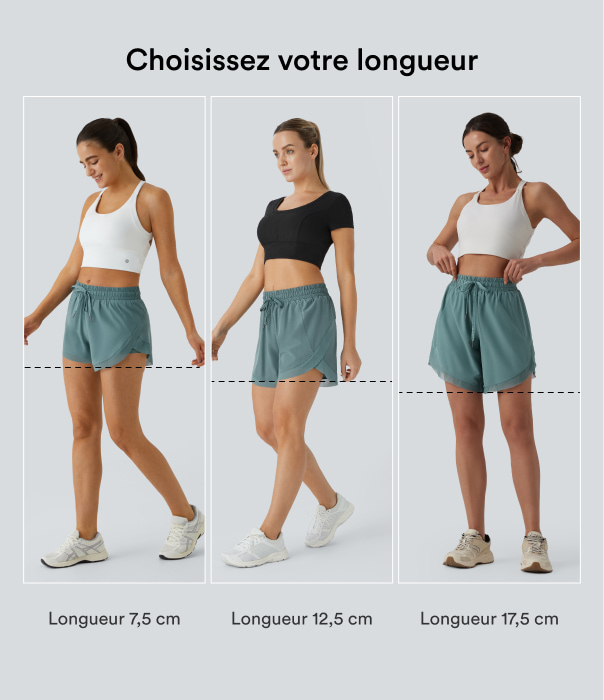 Mineral Blue Shorts Running 7,5cm 2 en1 Taille Mi-Haute Cordon de Serrage Empiècement Mesh Contrastant  / 2
