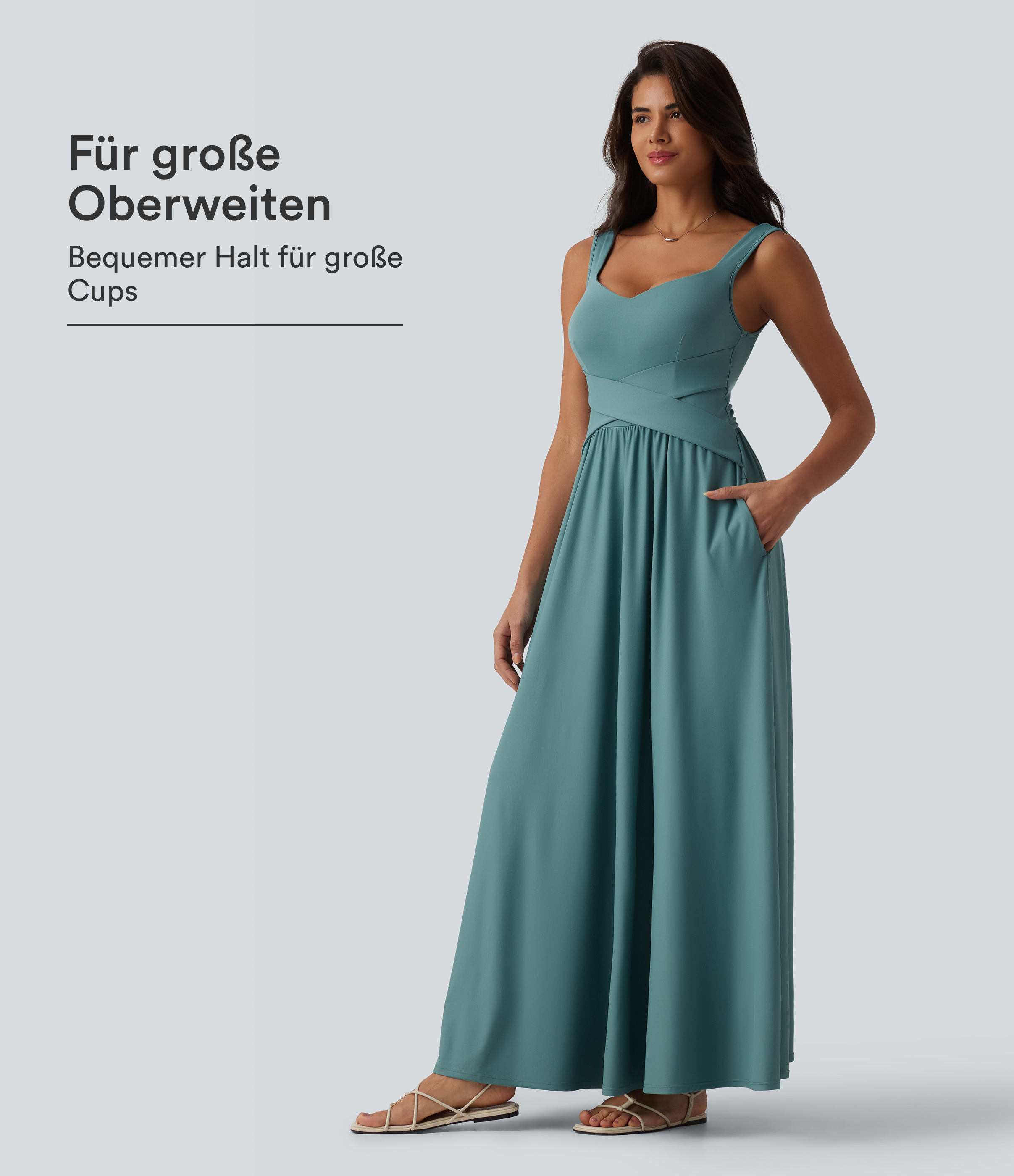 Lässiges, fließendes Maxikleid mit Seitentaschen und integriertem BH - E-G Cups