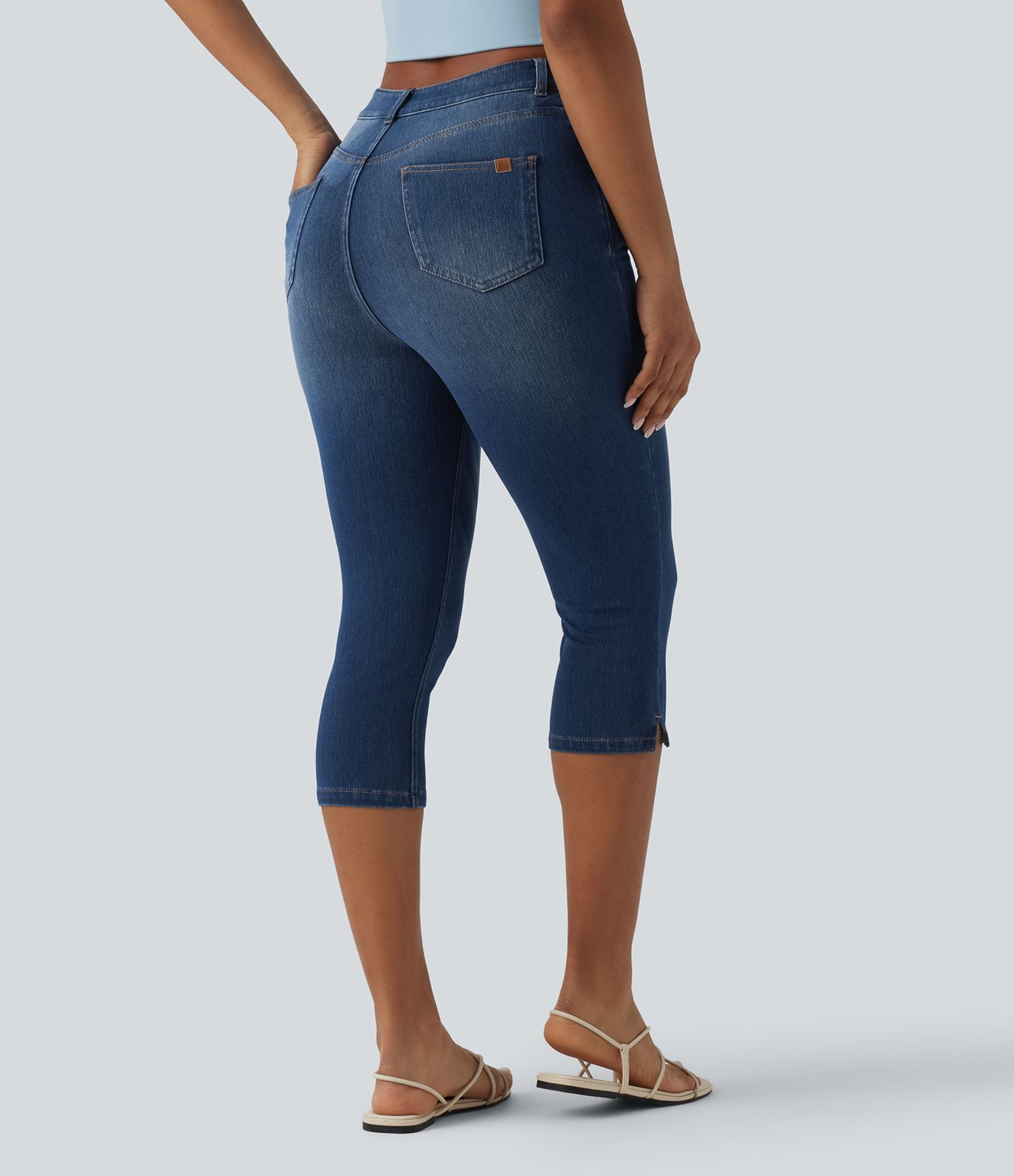 Estate Blue Denim Halara Flex™ High Waisted Split Capri Casual Slim Jeans with Pockets / 2