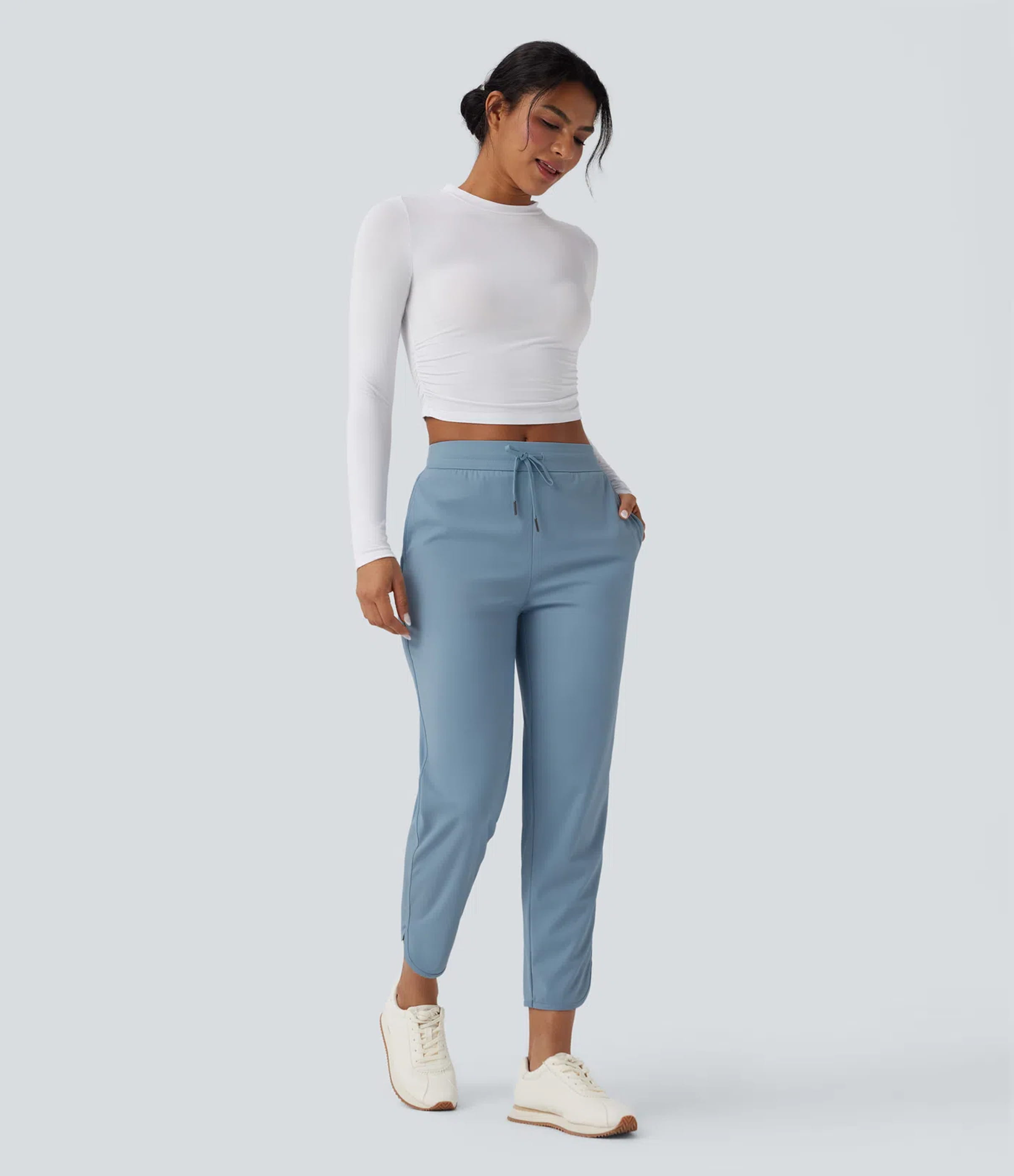 Mountain Spring Mid Rise Drawstring Curved Hem Quick Dry Golf Tapered Pants with Pockets-UPF40+ / 2