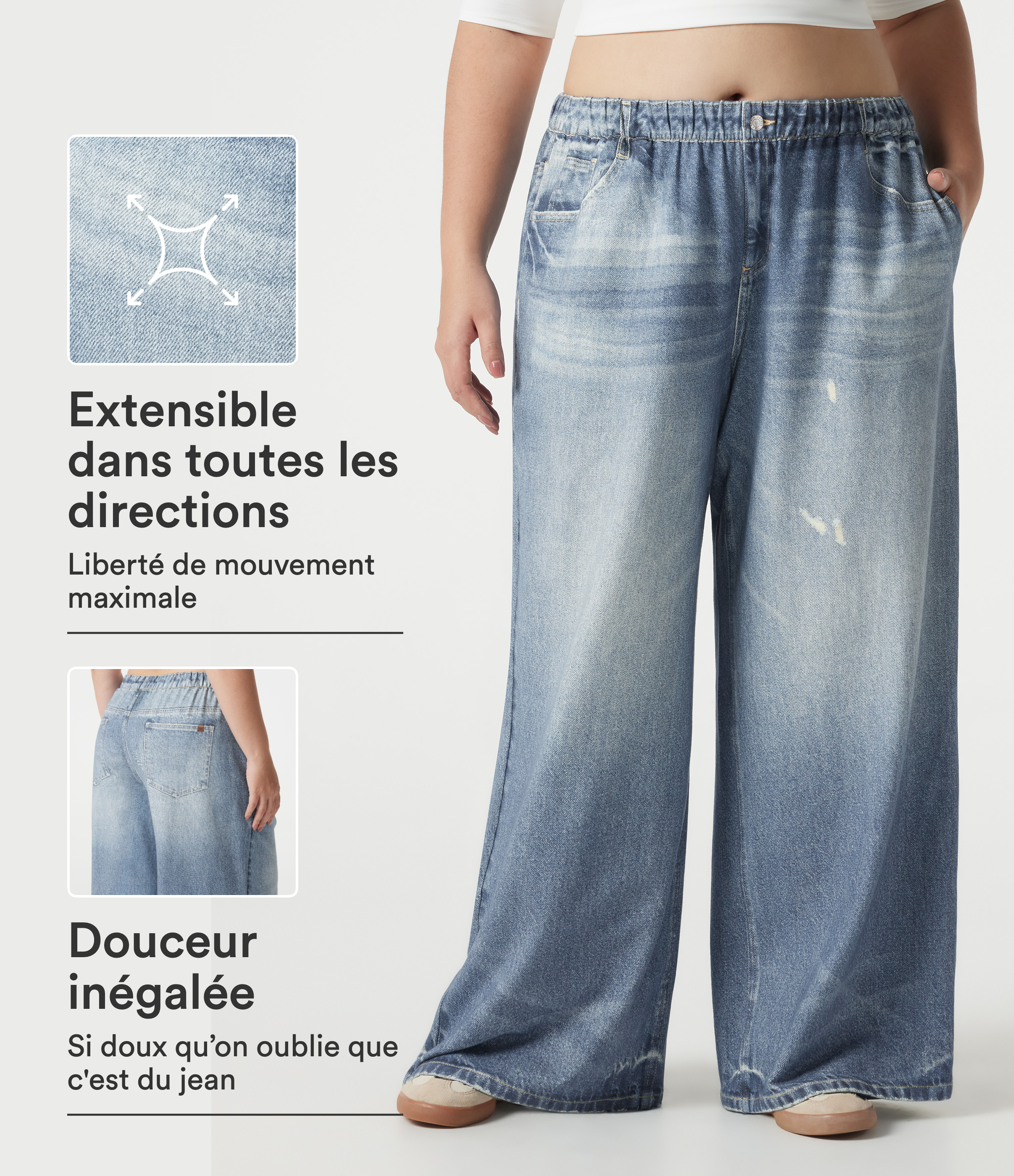 Pantalon jogging grande taille en molleton French Terry effet jean avec poches