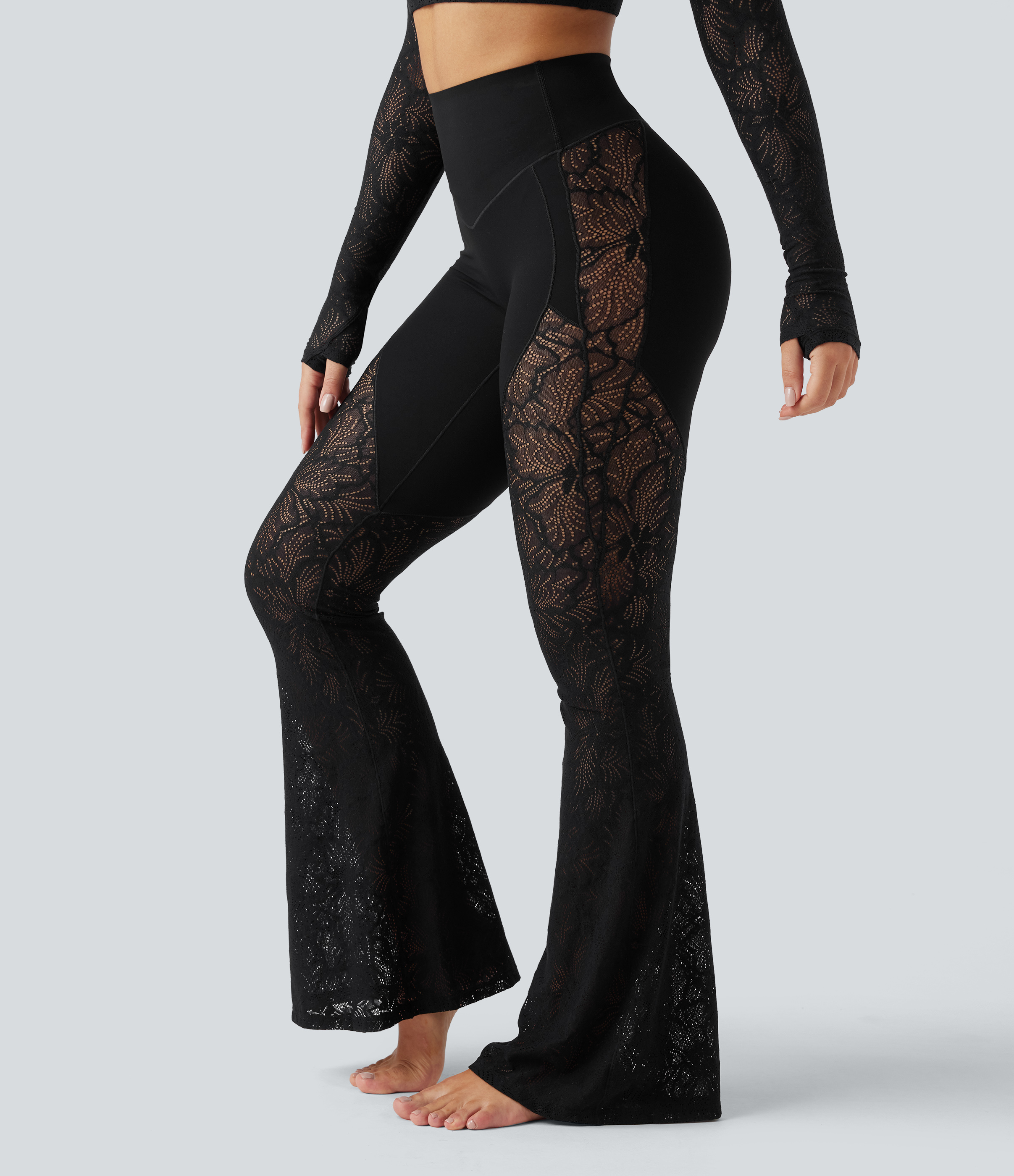 Halara UltraSculpt™ High Waisted Tummy Control Contrast Lace Yoga Flare Leggings with Pocket