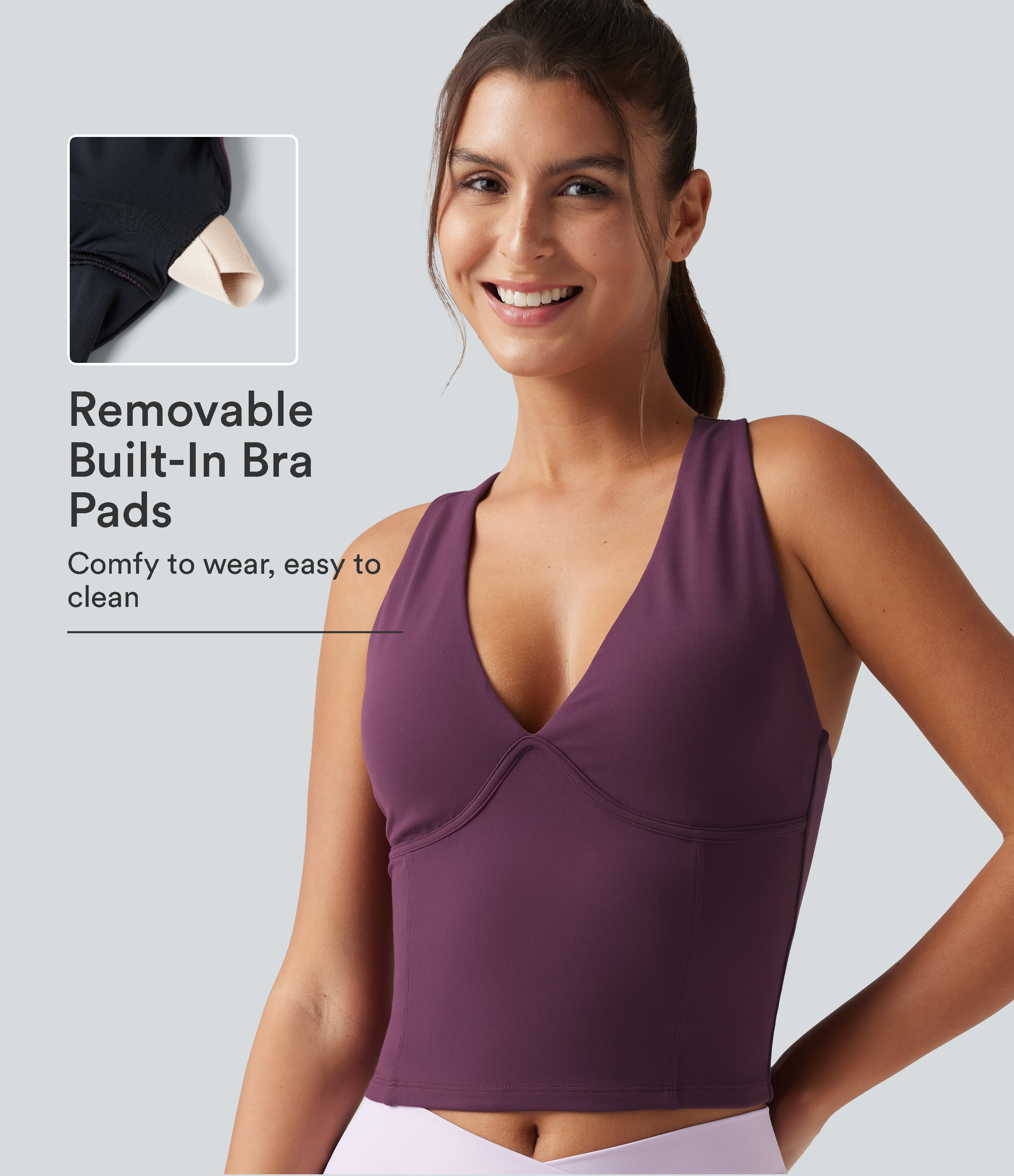 SoftlyZero™ V Neck Built-in-Bra Yoga Tank Top-UPF50+