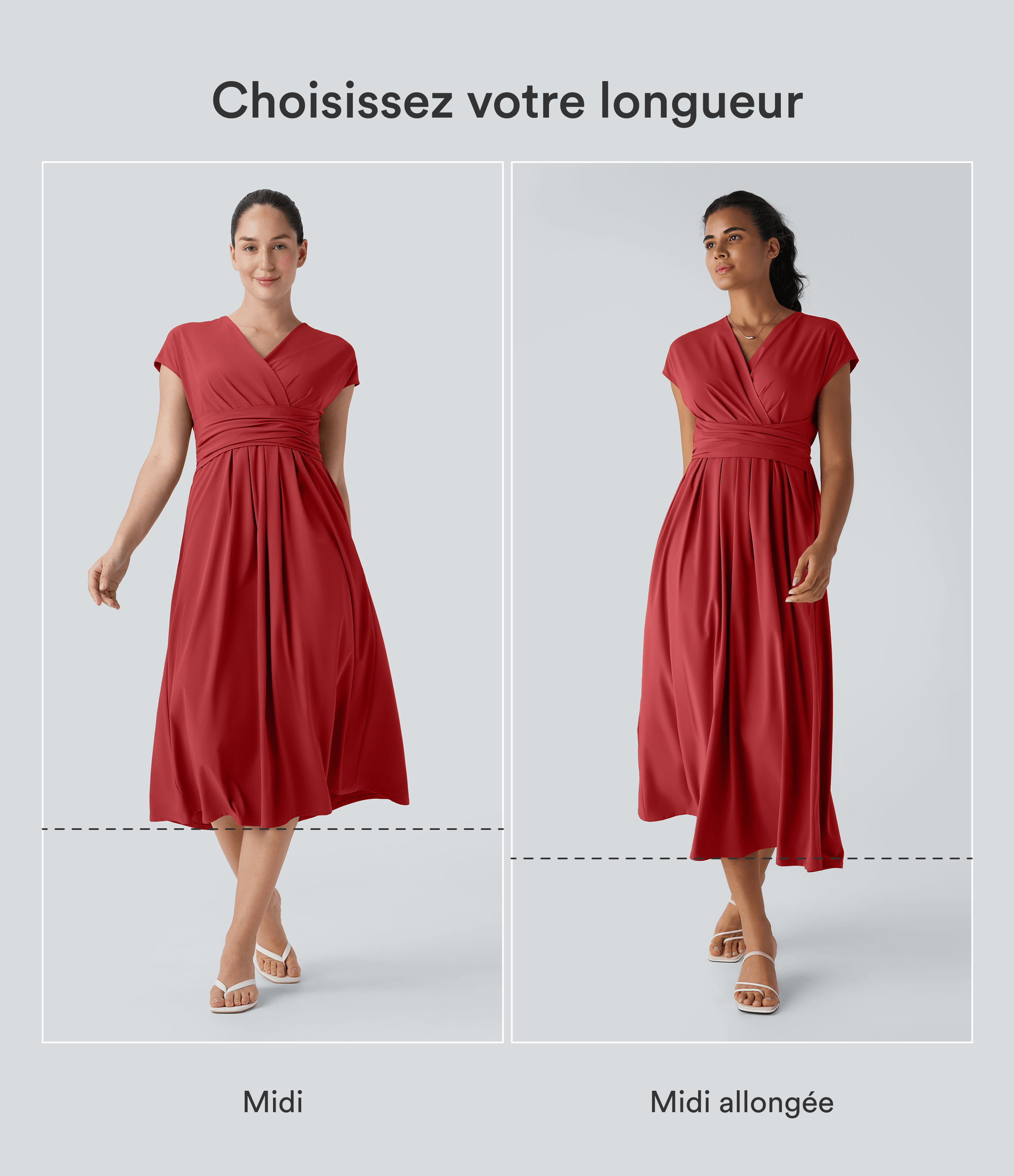 Pompeian Red Robe midi Breezeful™ col V manches courtes à liens dans le dos séchage rapide avec poches latérales / 2