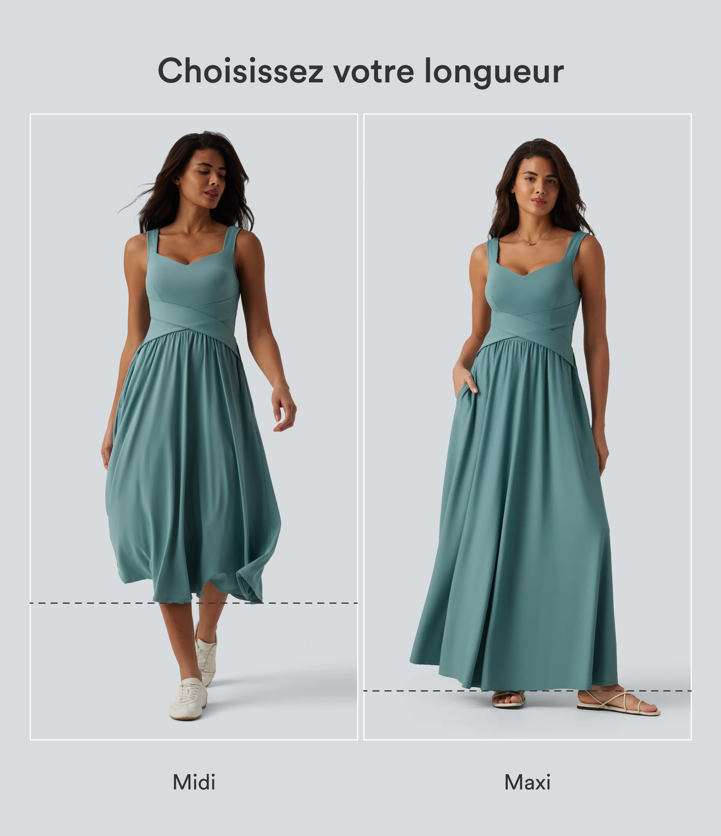 Azure Robe midi fluide sans manches dos croisé, avec brassière intégrée (Bonnets E-G) et poches / 2