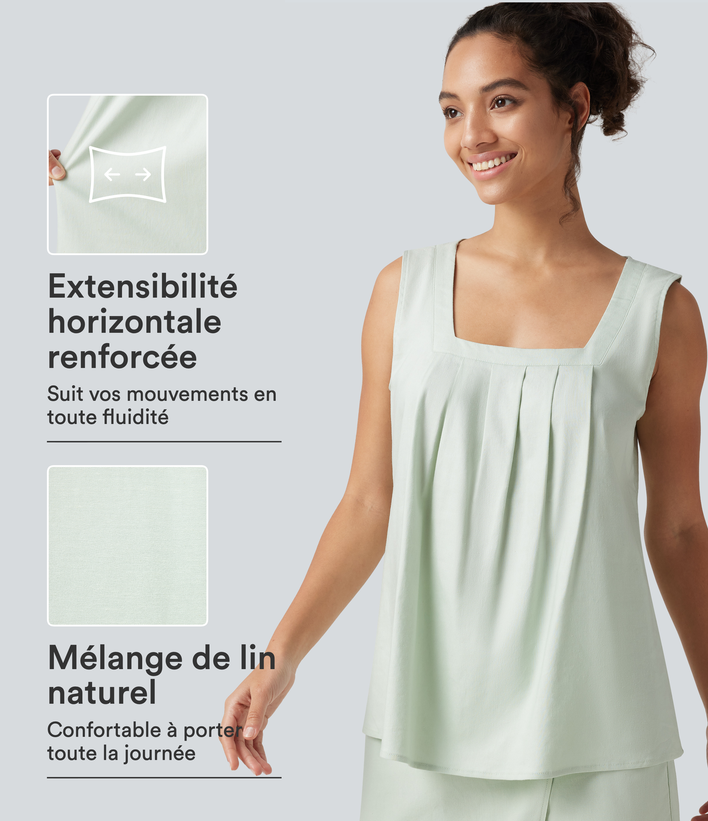 Débardeur décontracté en mélange de lin à col carré