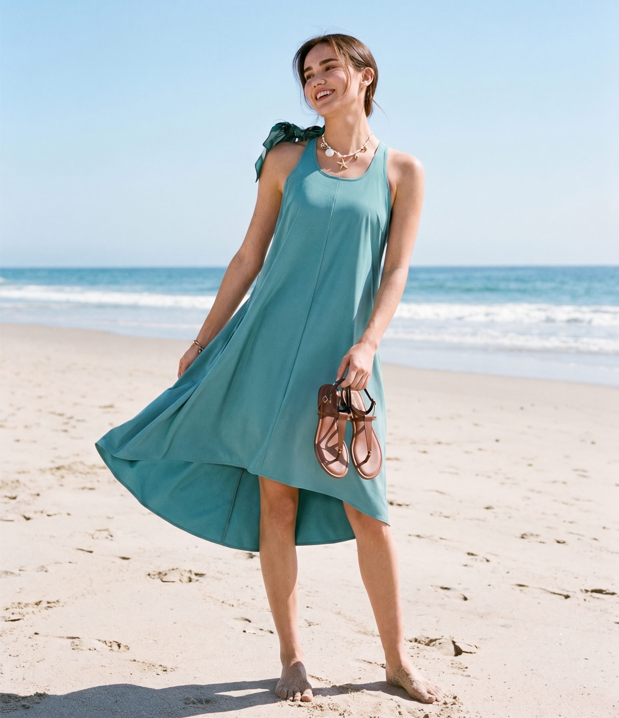 Stone Blue Breezeful™ RacerPocket High Low Flowy Midi Quick Dry Casual Dress / 2
