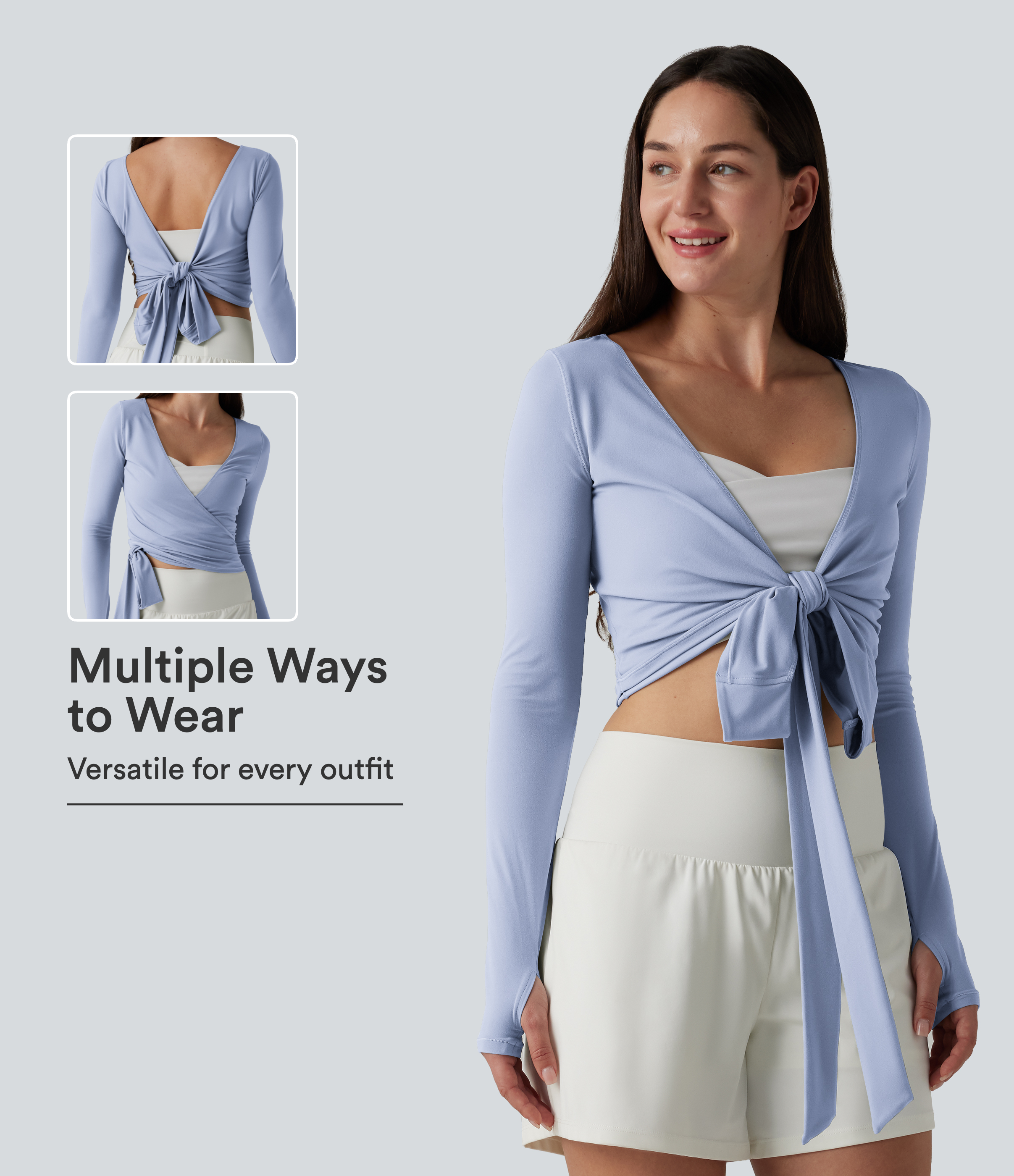 SoftlyZero™ Long Sleeve Thumb Holes Crossover Wrap Tie Casual Top-UPF50+
