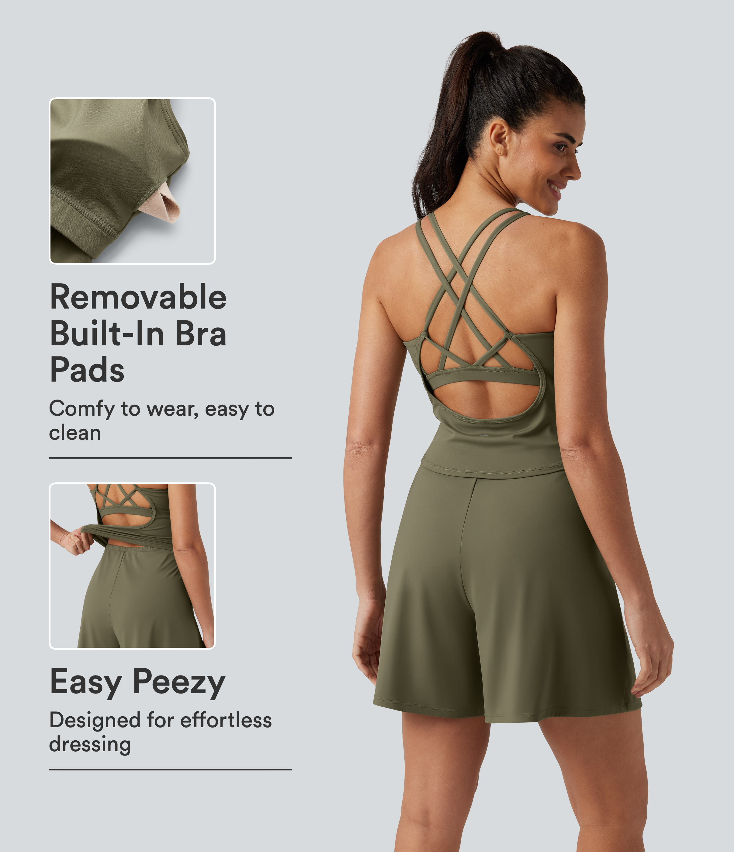 SoftlyZero™ Airy U Neck Built-in Bra Cool Touch Workout Romper with Pockets-Easy Peezy Edition