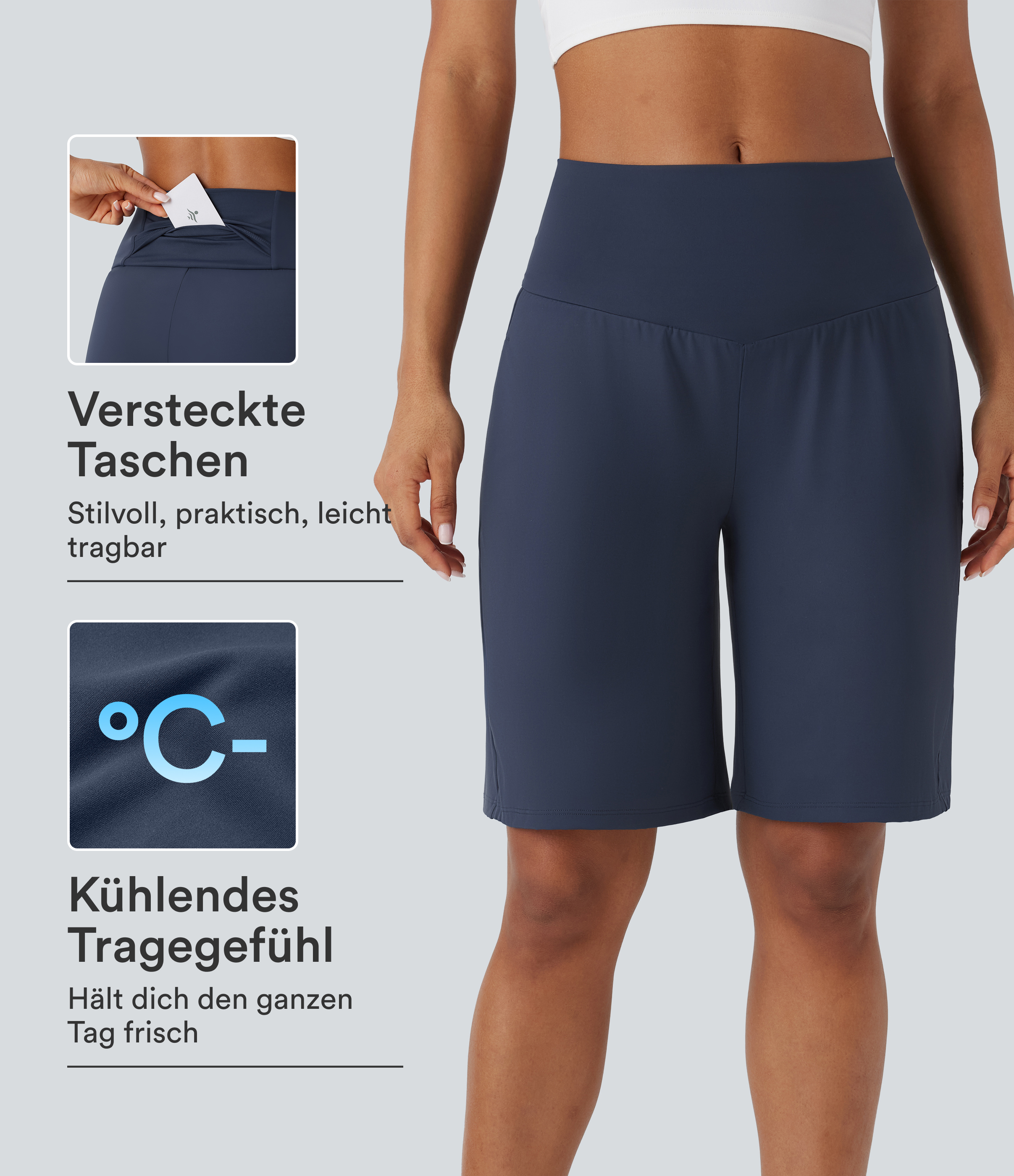 Softlyzero™ Airy - Yoga-Bermudashorts mit hohem Bund, mehreren Taschen und Cool-Touch