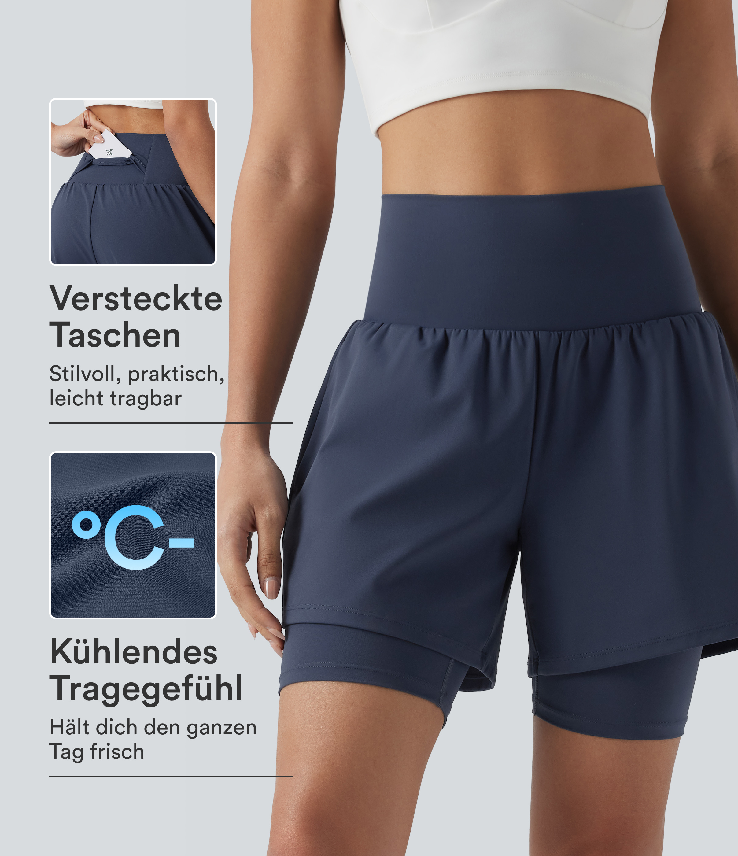 Softlyzero™ Airy - 2-in-1 Yoga-Shorts mit superhohem Bund, Seitentasche und InstantCool - 17,8 cm