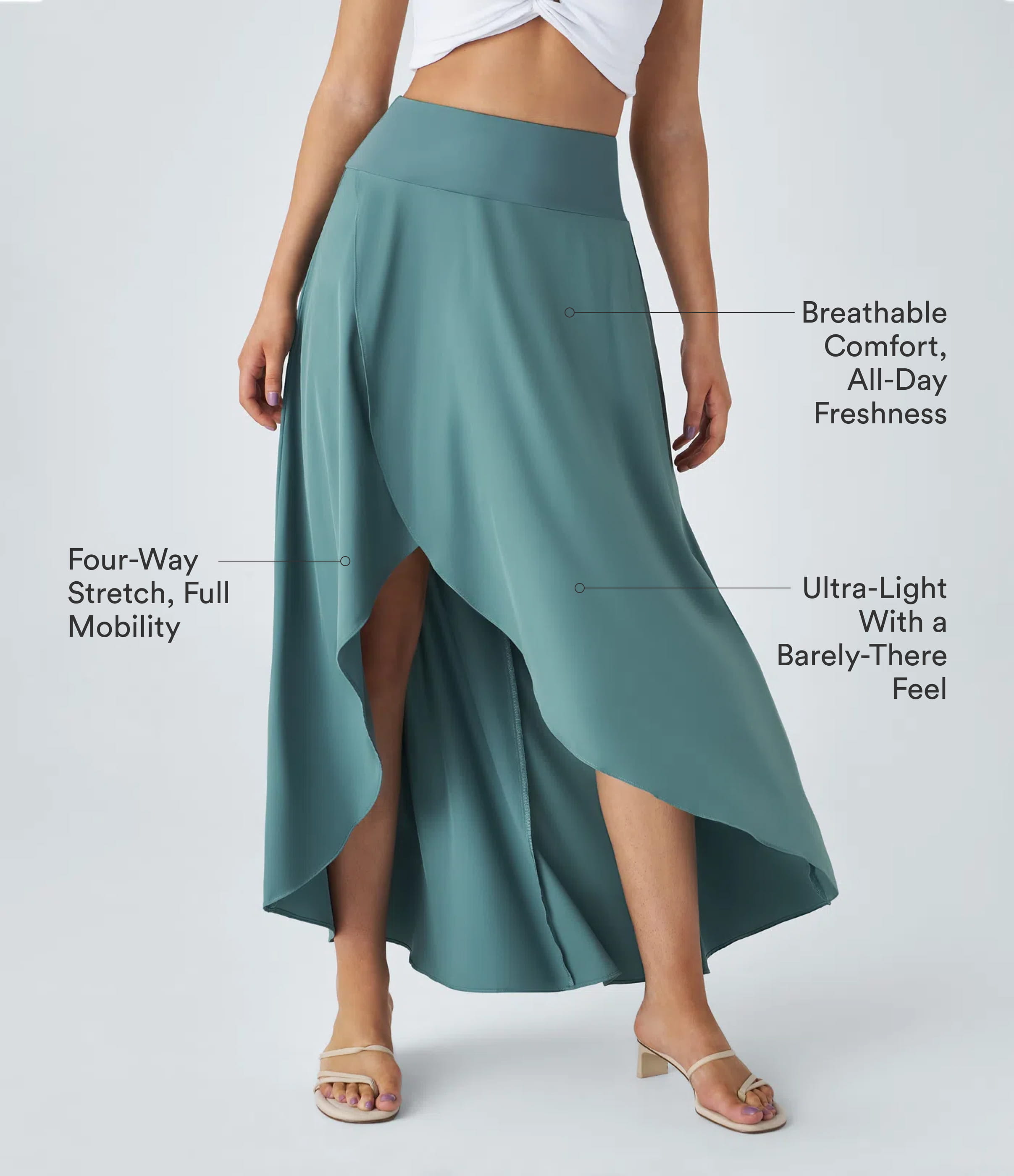 Stone Blue Falda larga Breezeful™ fluida 2 en 1 asimétrica y abierta con tiro alto  / 2