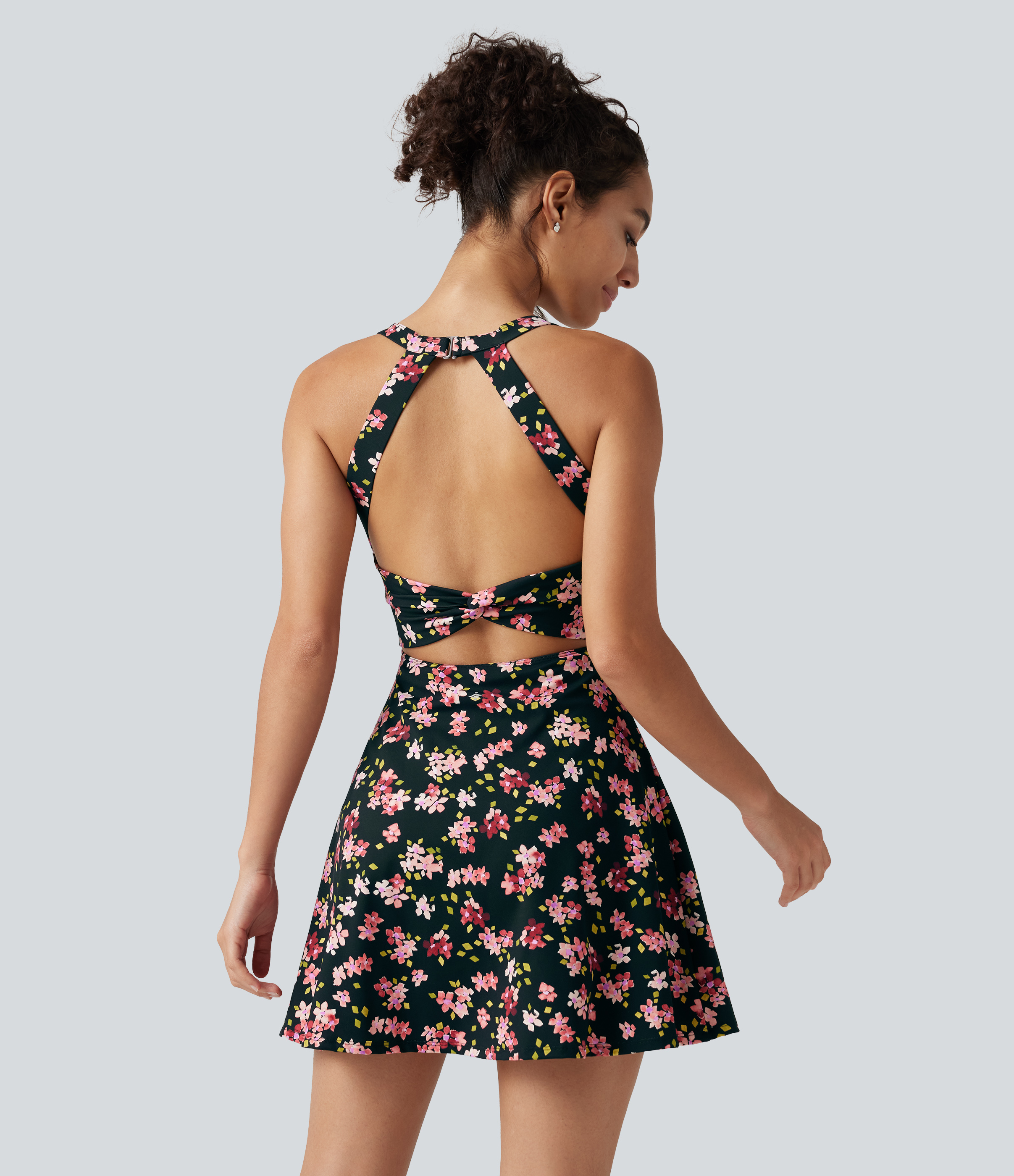 Built-in Bra 2-in-1 Ditsy Floral Mini Dance Active Dress with Pockets-Easy Peezy Edition