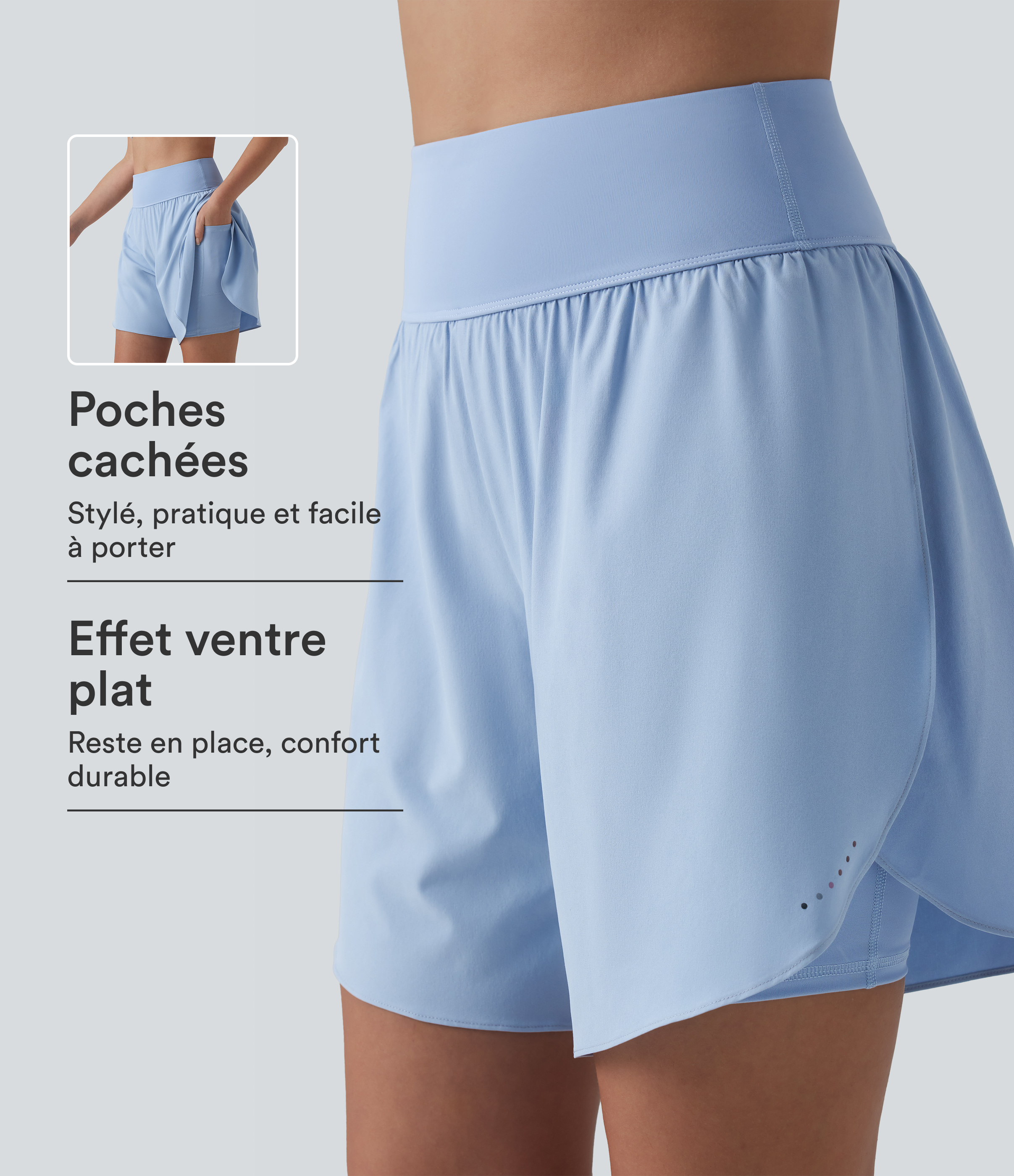 SoftlyZero™ QuickDry Short running 2-en-1 gainant taille haute à pois réfléchissants et ourlet croisé 17,5 cm avec poches