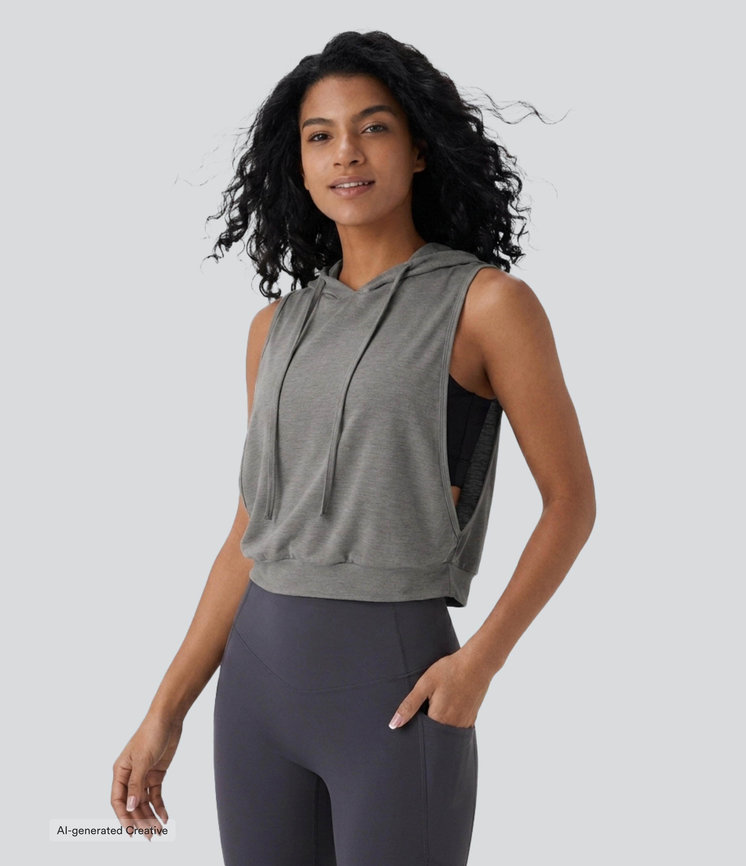 Hooded Drawstring Sleeveless Cropped Running Tank Top
