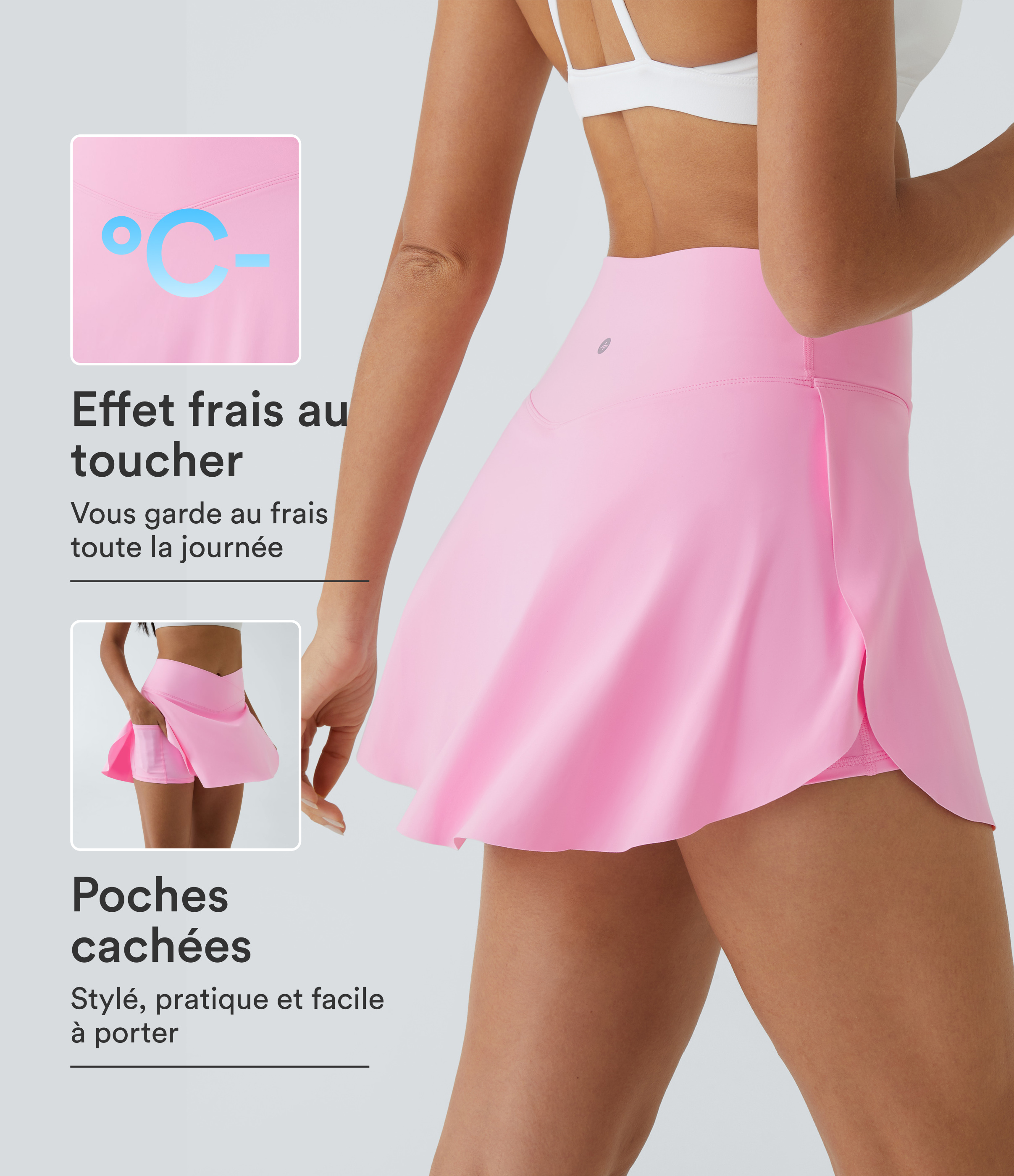 Softlyzero™ Airy Jupe de Tennis 2-en-1 à Poches Latérales Croisées Toucher Frais - Lucid - Longueur Plus 