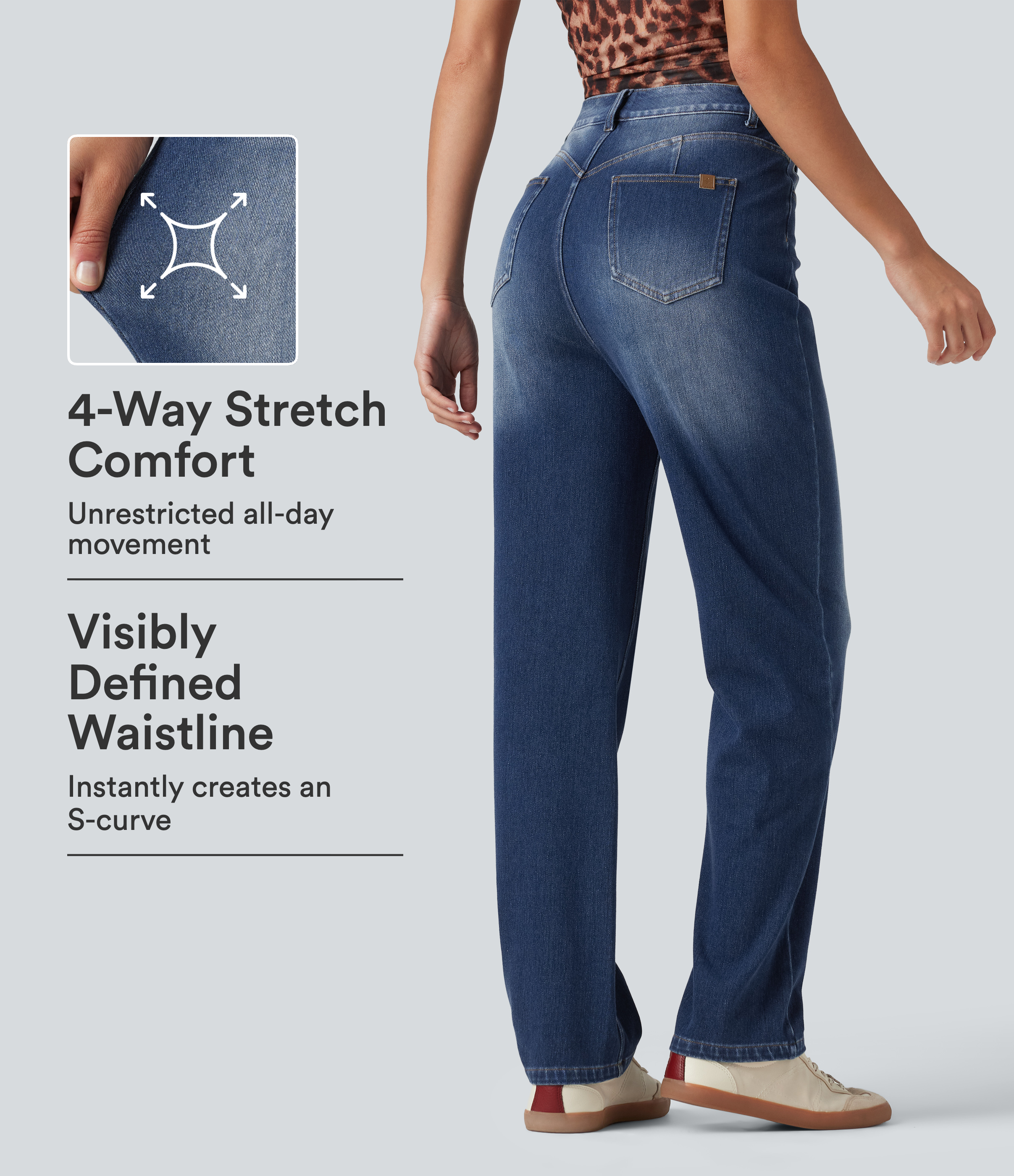 Halara Flex™ High Waisted Straight Leg Washed Casual Jeans with Pockets