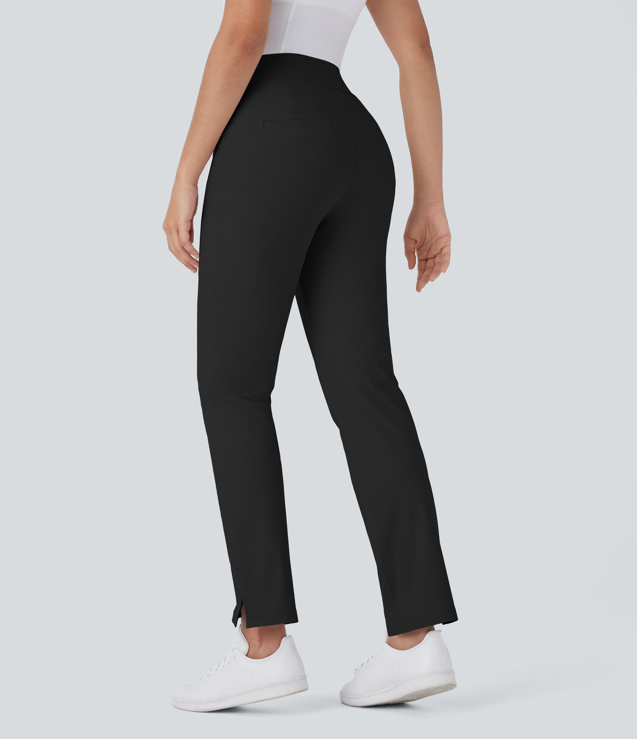 Noir Pantalon de golf taille moyenne à séchage rapide avec multiples poches, fentes et coupe fuselée-Poche pour tee de golf-UPF40+ / 2