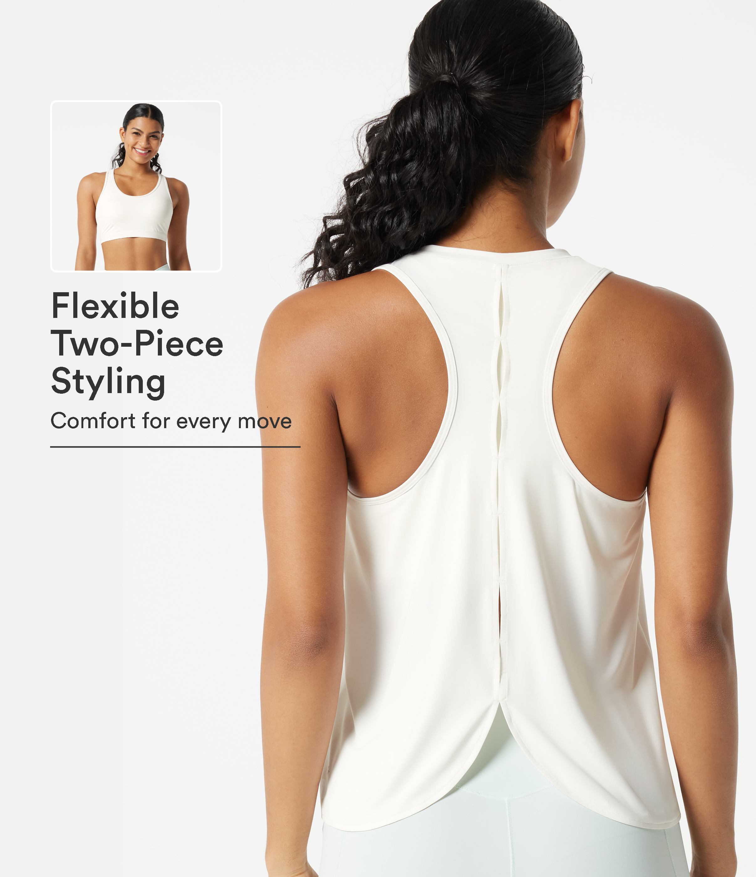 Round Neck Racerback Built-in Bra Cool Touch 2-Piece Casual Tank Top-UPF50+