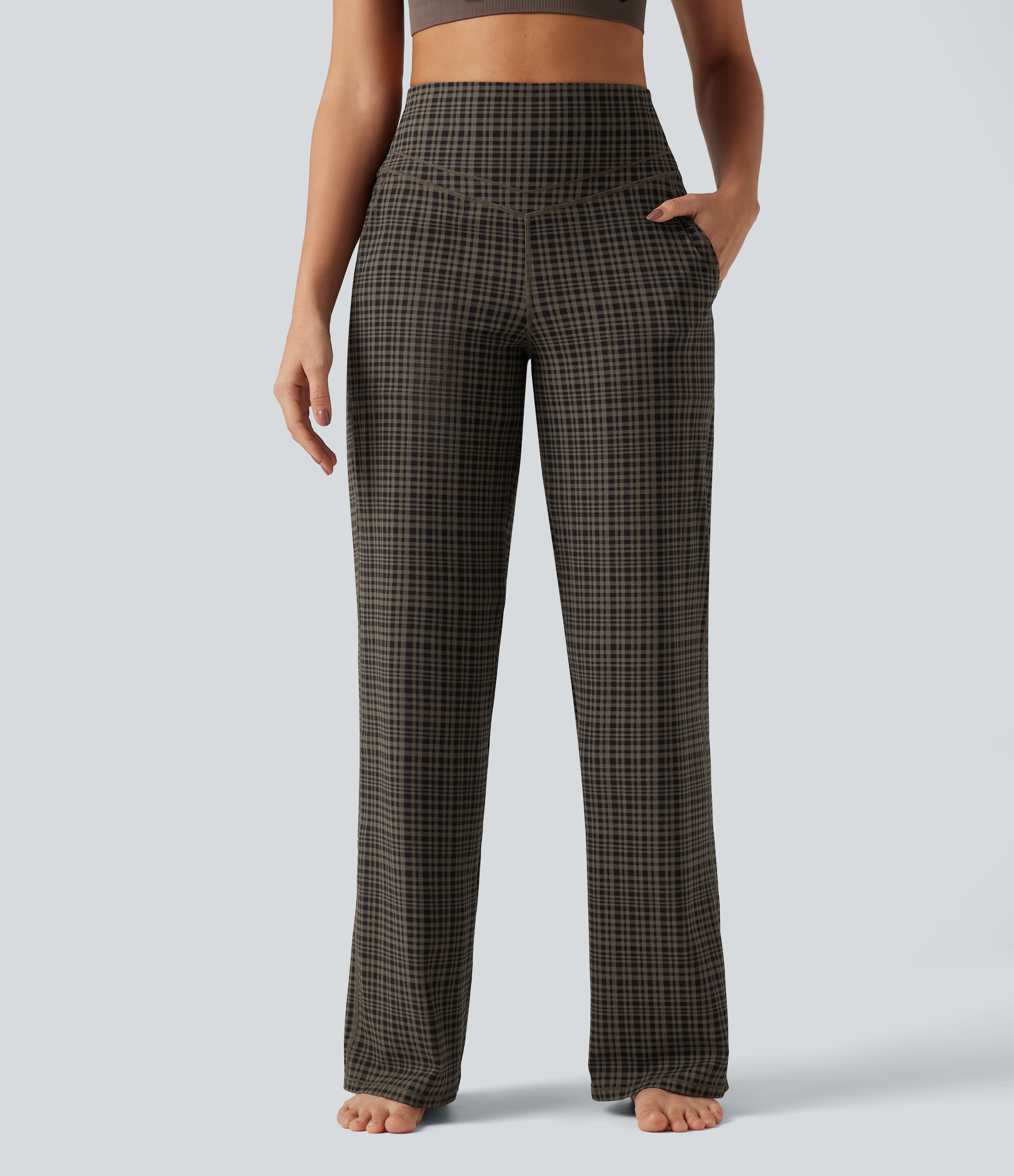 Halara UltraSculpt™ Plaid Print High Waisted Tummy Control Straight Leg Yoga Pants with Pockets