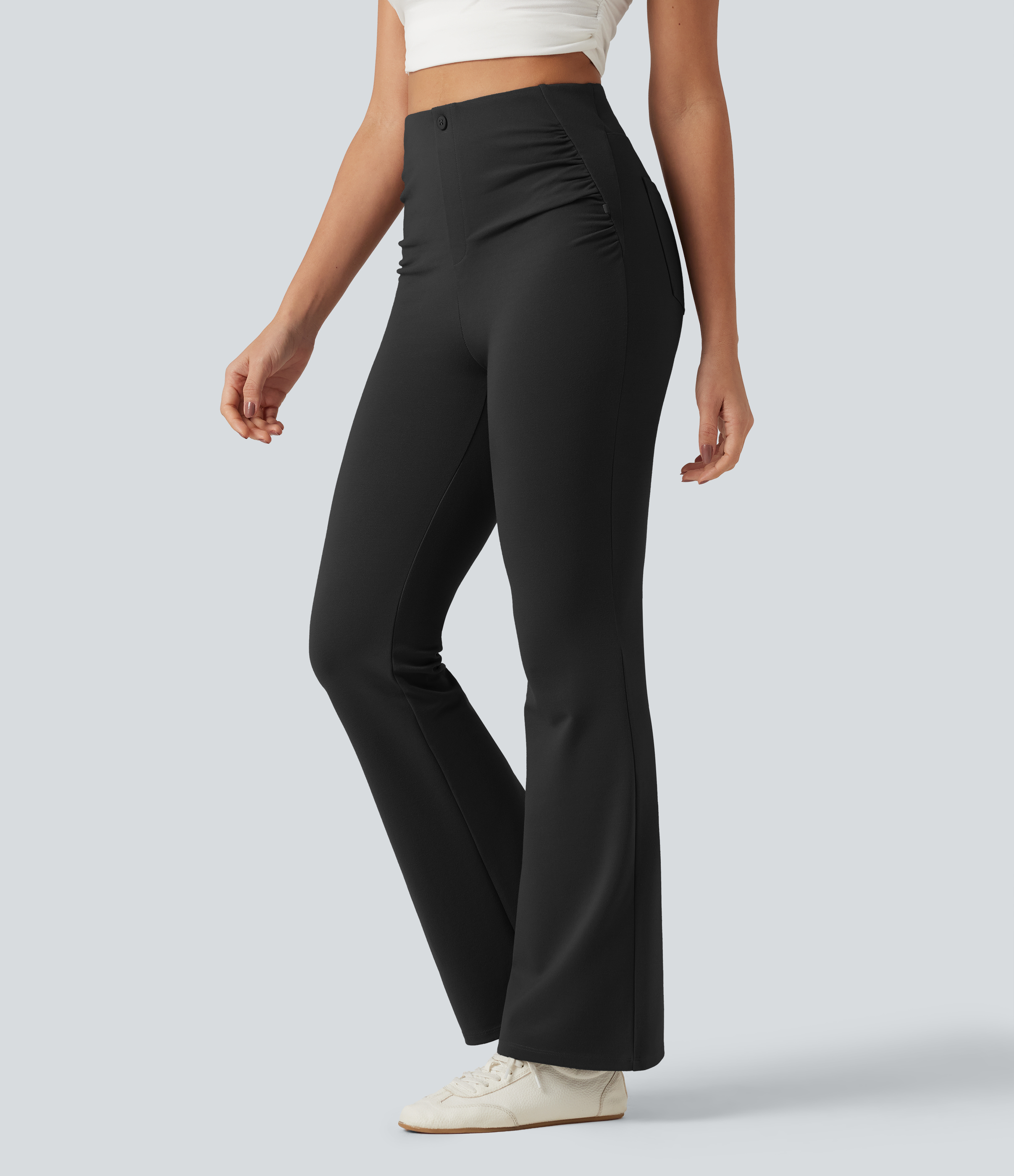 High Waisted Ruched Flare Golf Pants with Pockets-Golf Tee