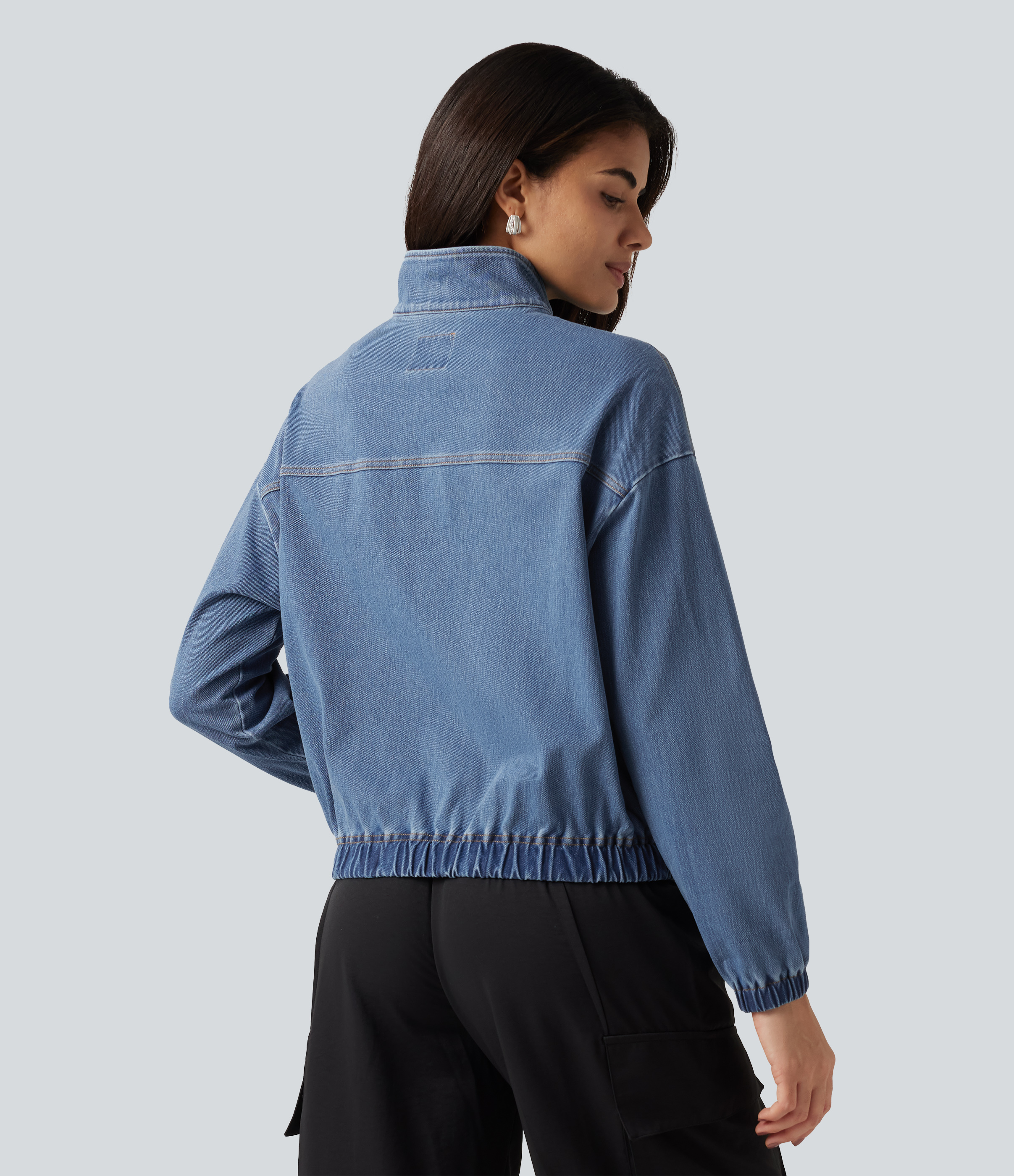 Blue Surf Denim Halara Flex™ High Neck Long Sleeve Denim Casual Jacket with Pockets / 2