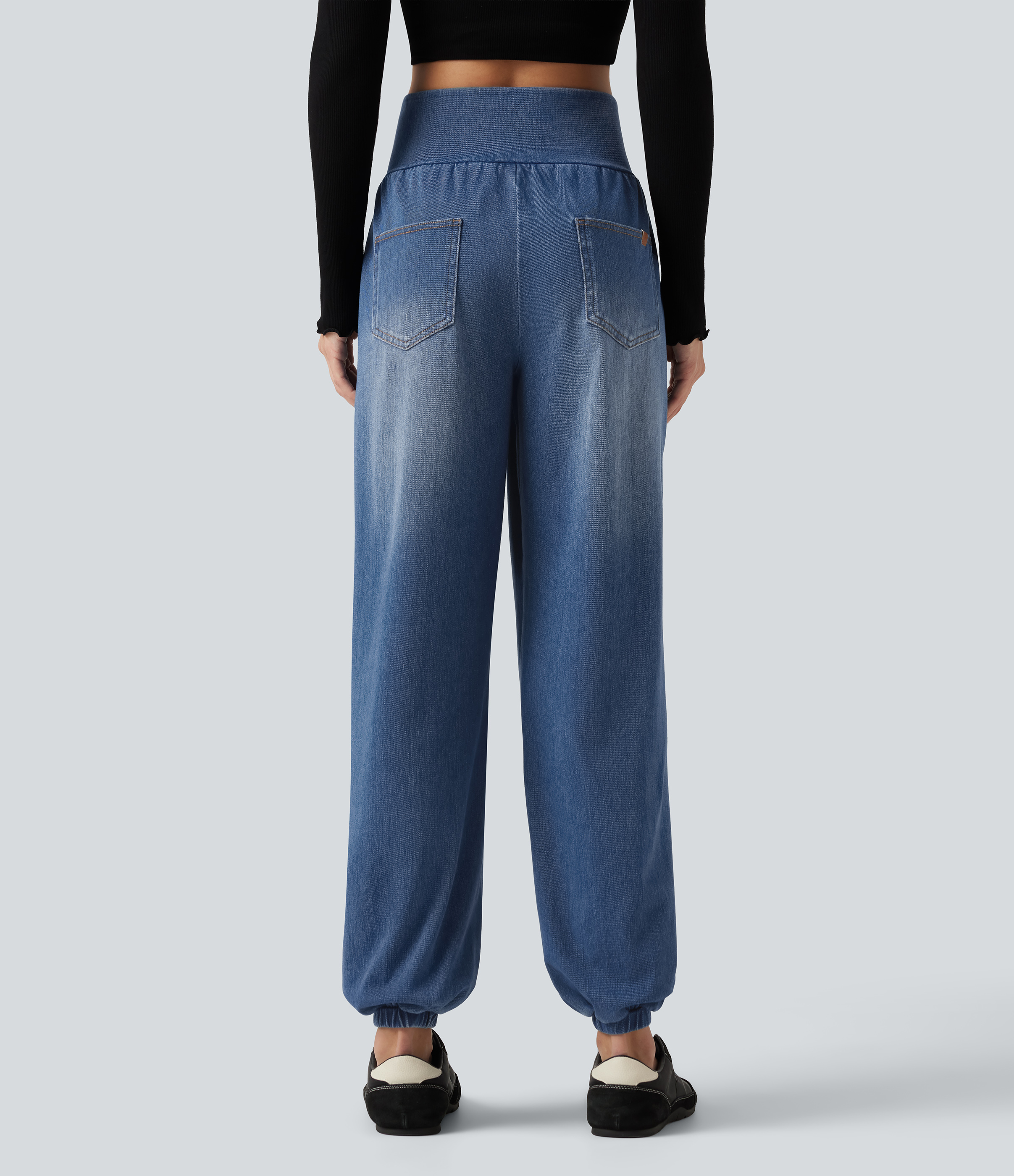 Tide Blue Denim Halara Flex™ High Waisted Crossover Tummy Control Denim Casual Joggers with Pockets / 2
