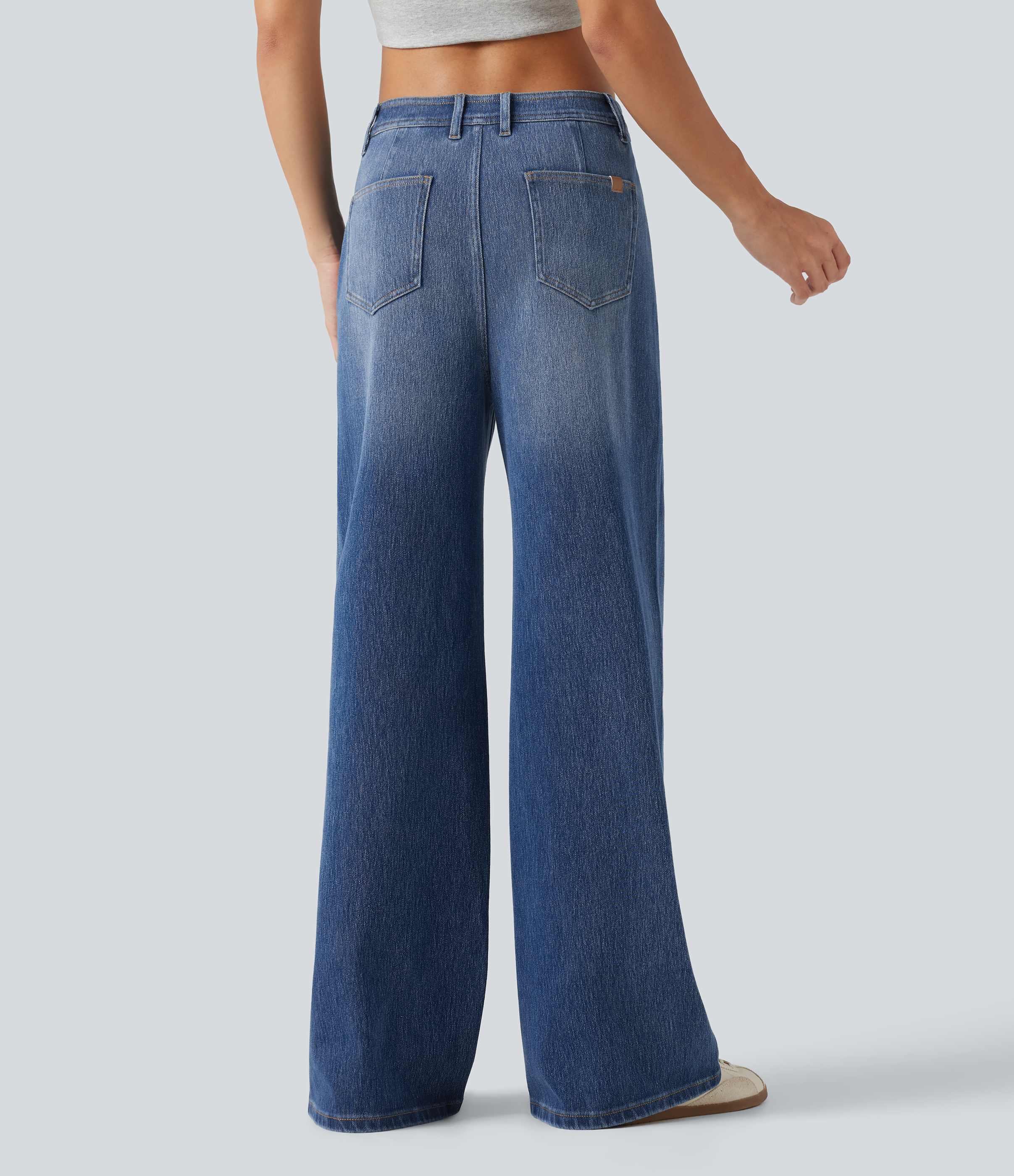 Tide Blue Denim Halara Flex™ High Waisted Wide Leg Washed Casual Jeans with Pockets / 2