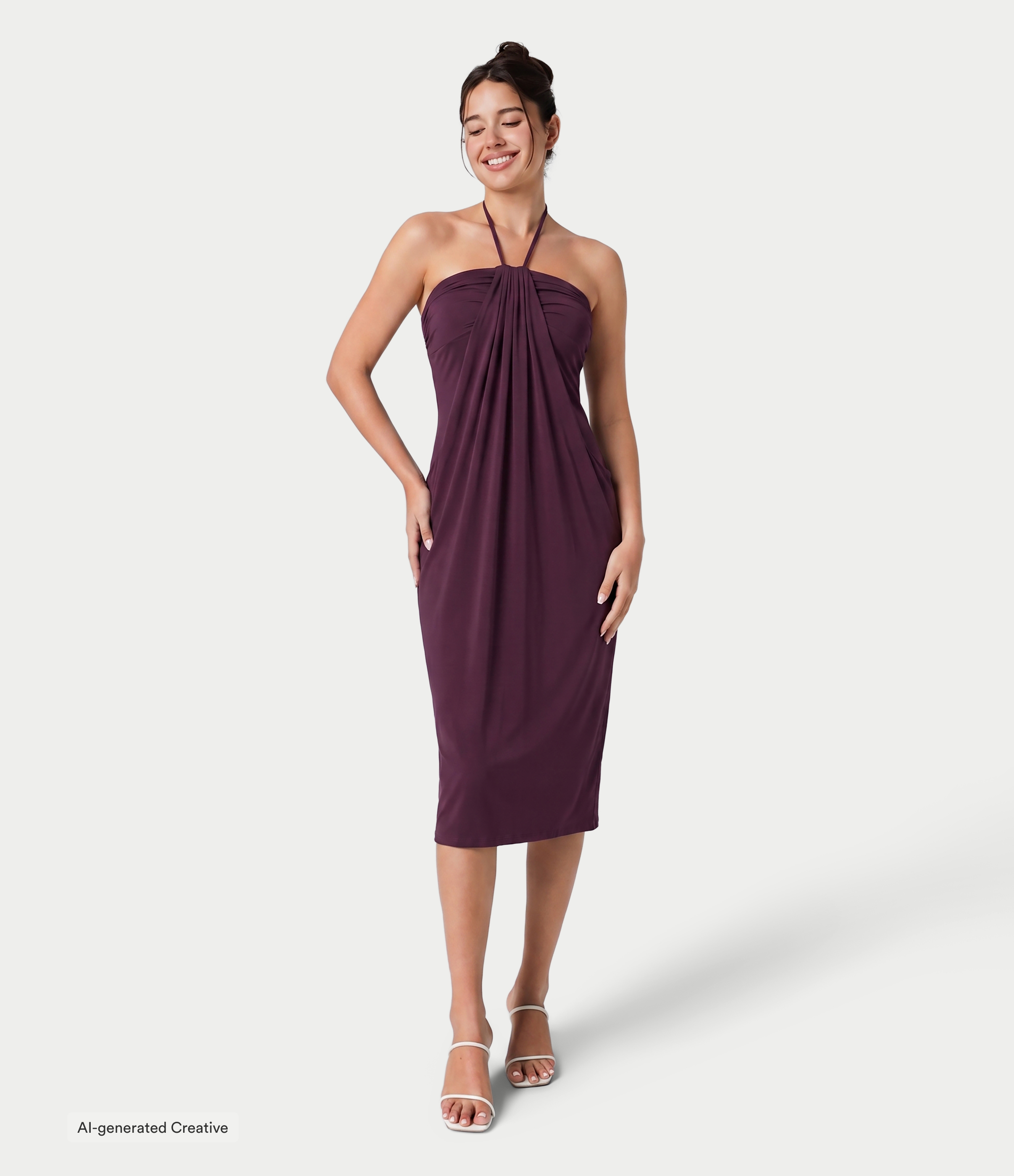 Halter Tie Back Midi Dress with Pockets