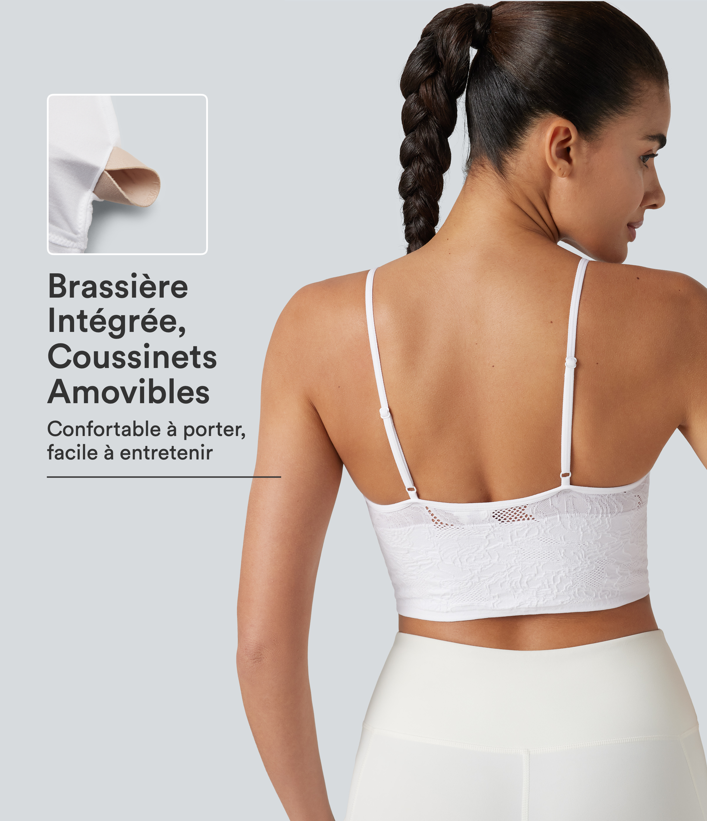 Blanc Débardeur de yoga court OneForm Seamless Flow à motif jacquard avec soutien-gorge intégré / 1