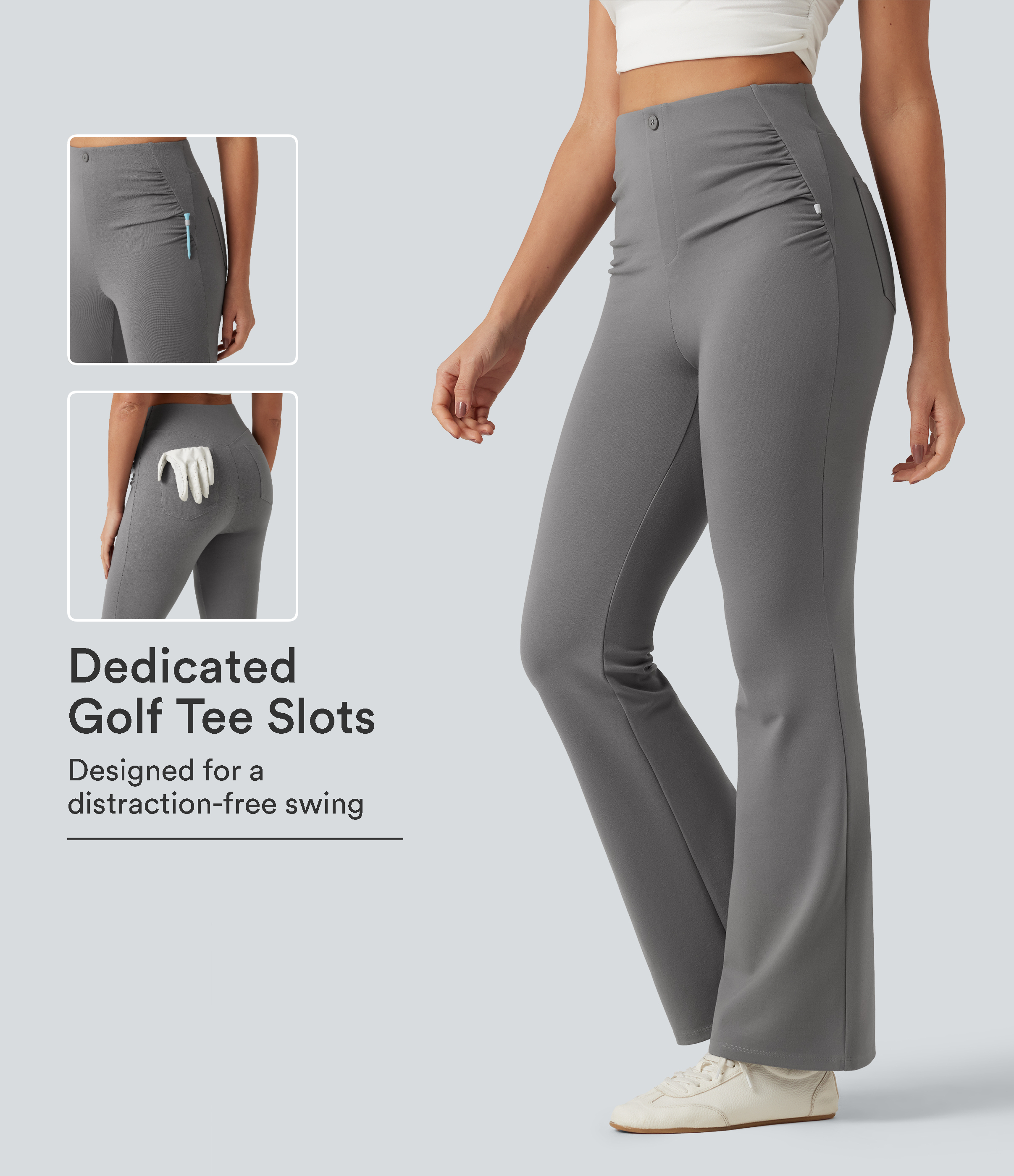 High Waisted Ruched Flare Golf Pants with Pockets-Golf Tee
