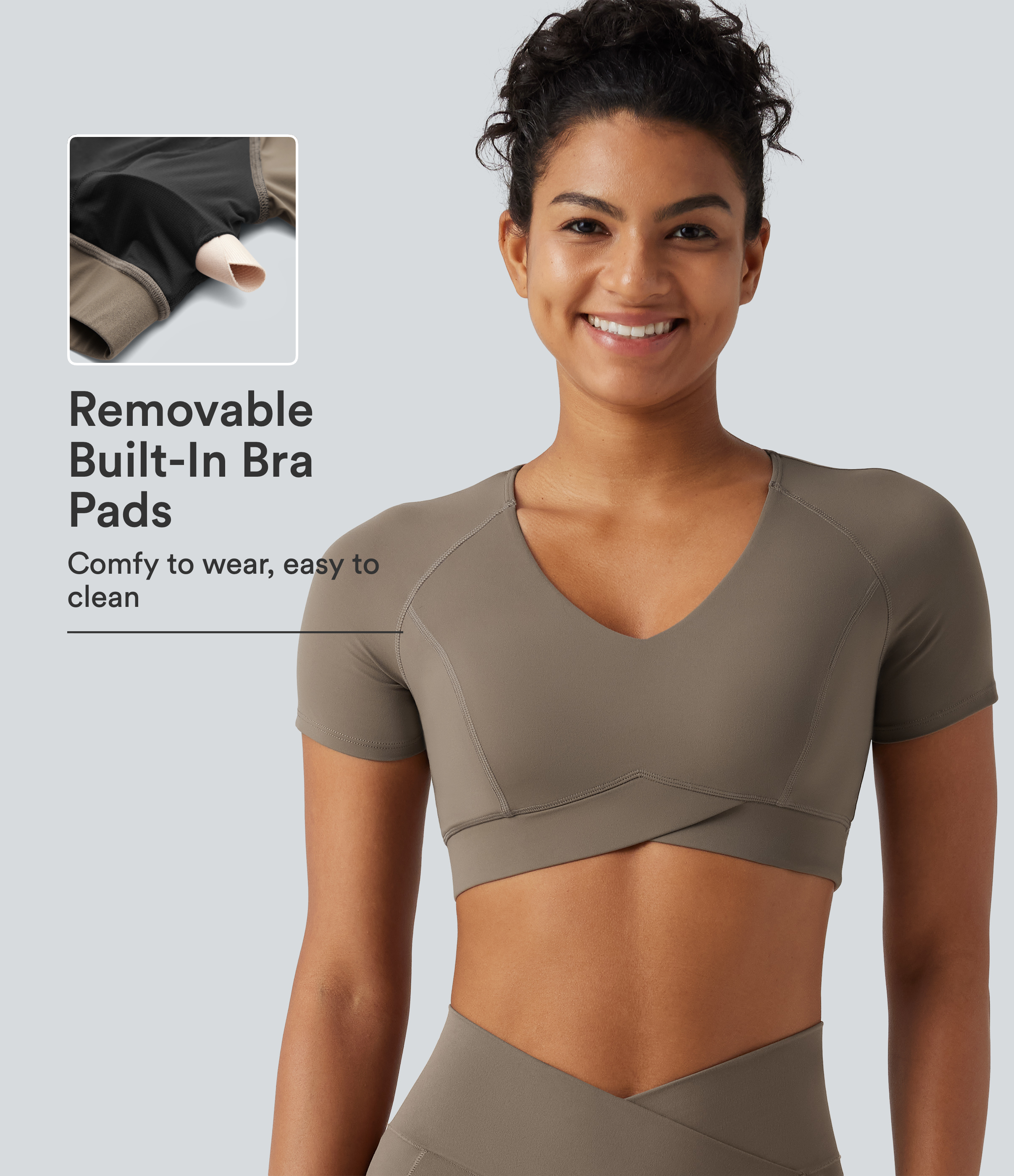 Halara UltraSculpt™ - Verkürztes Sport-Top mit V-Ausschnitt, langen Ärmeln, integriertem BH und überkreuztem Saum