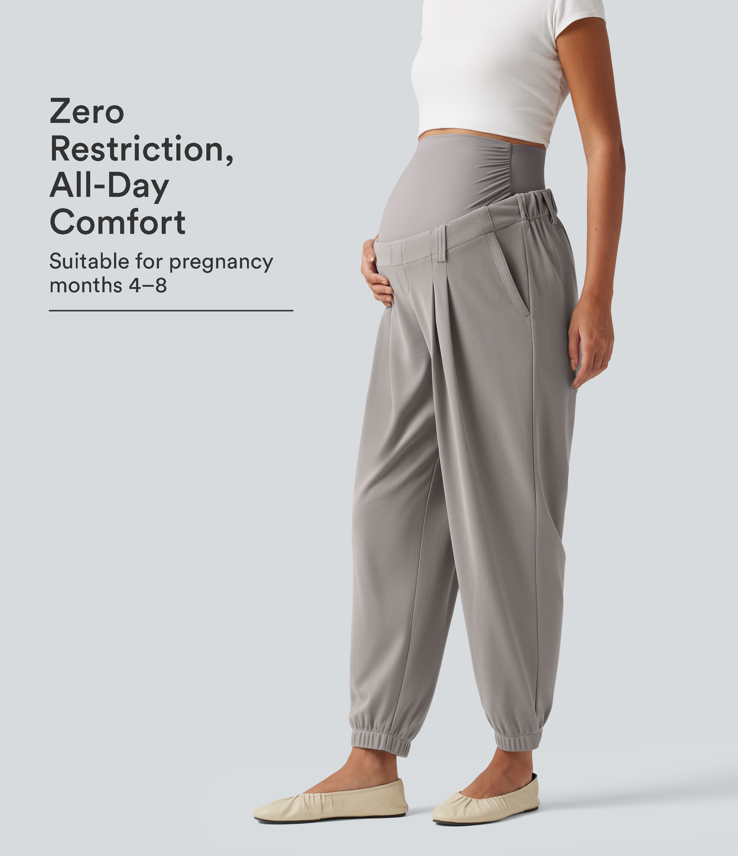 Lässige, schmal zulaufende Umstands-Joggers mit superhohem Bund, Seitentaschen und Waffelstoff
