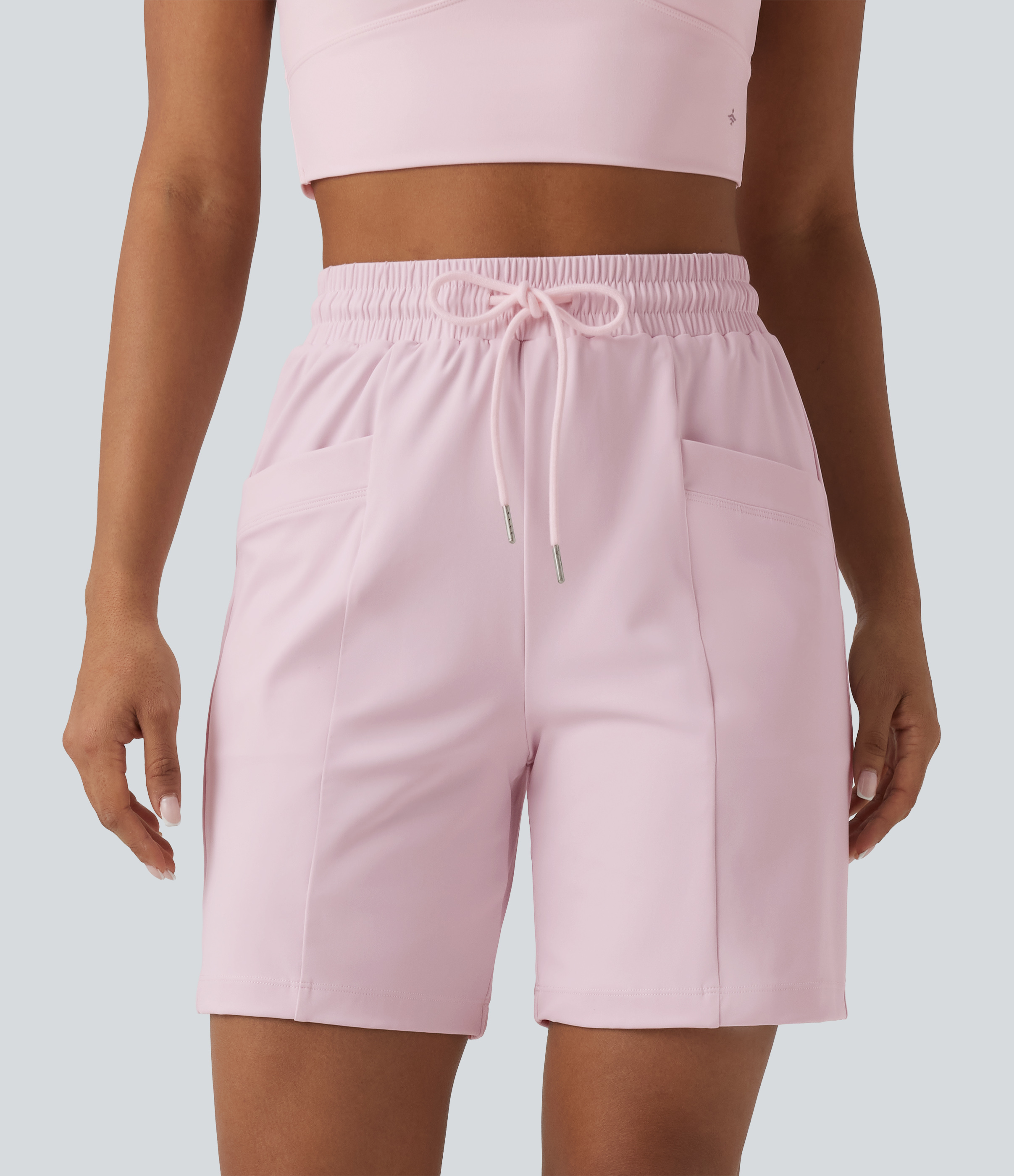 SoftlyZero™ Airy High Waisted Drawstring InstantCool Yoga Bermuda Shorts with Pockets-UPF50+