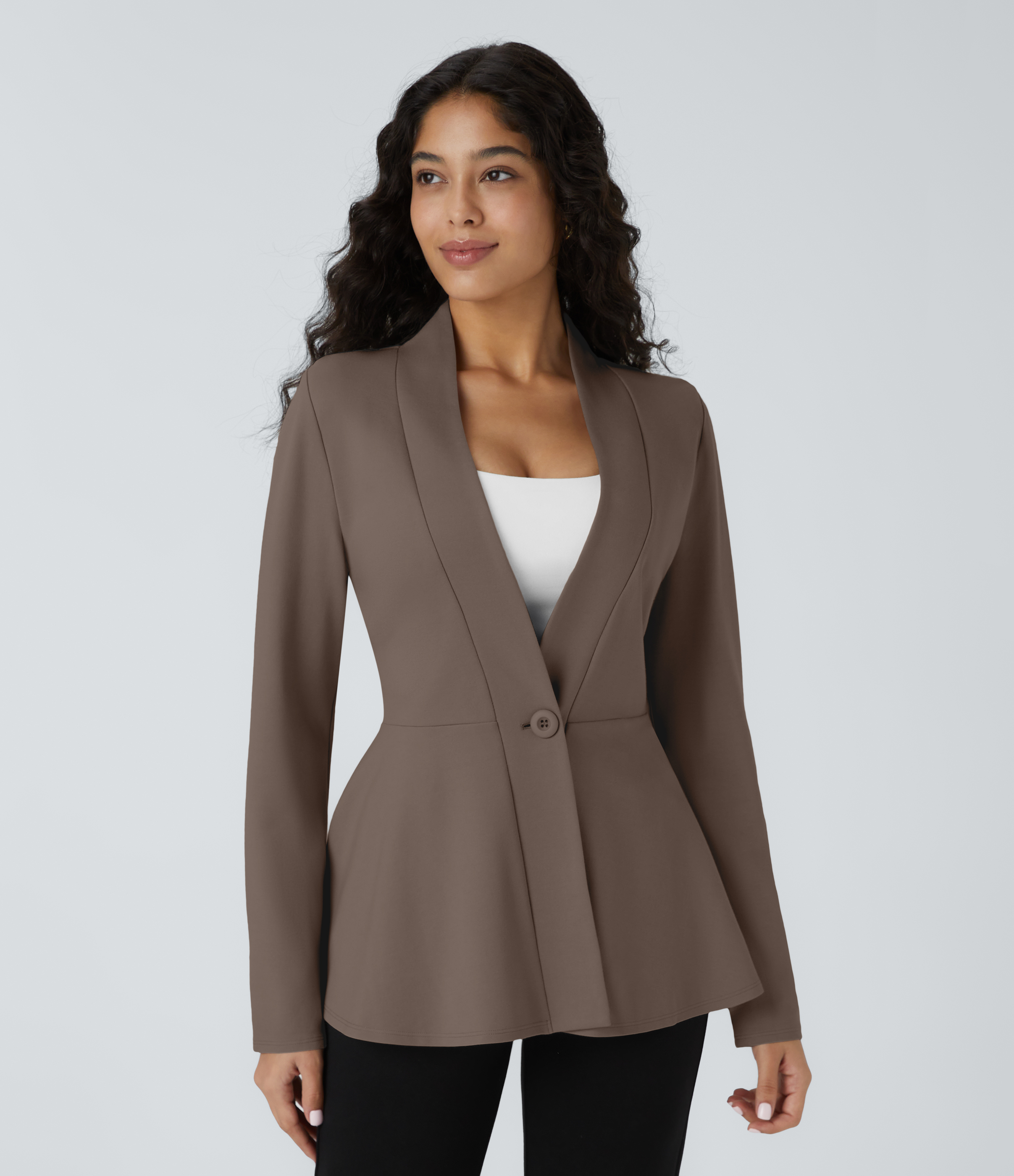 Veste péplum de travail col en V avec un bouton