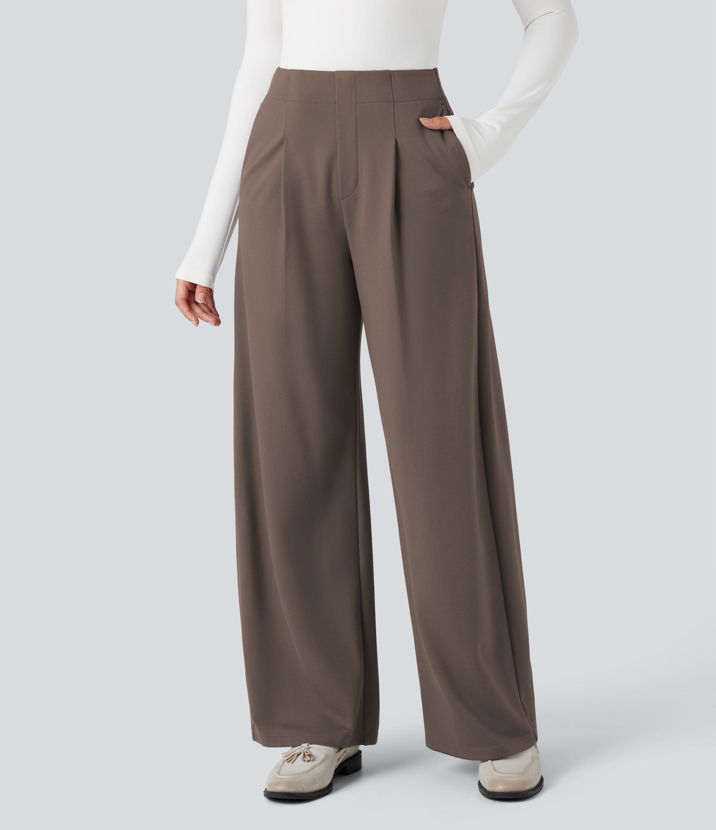 Halara Flex™ High-waisted Tummy Control Built-in Underwear Work Barrel Leg Pants with Pockets