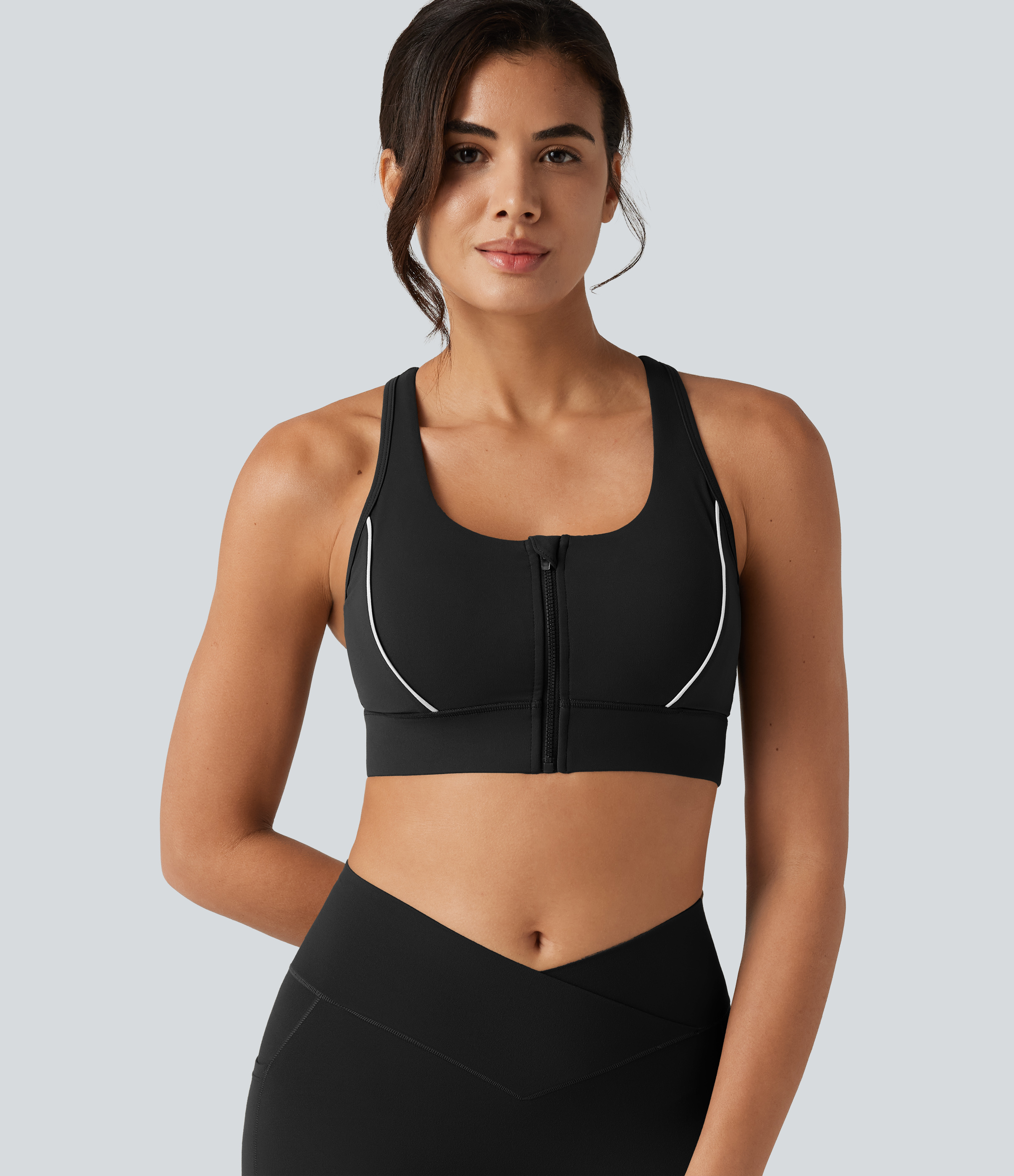 Halara UltraSculpt™ Medium Support Color Block Racerback Built-in Bra Training Sports Bra with Pocket  - Black - XL push up bra