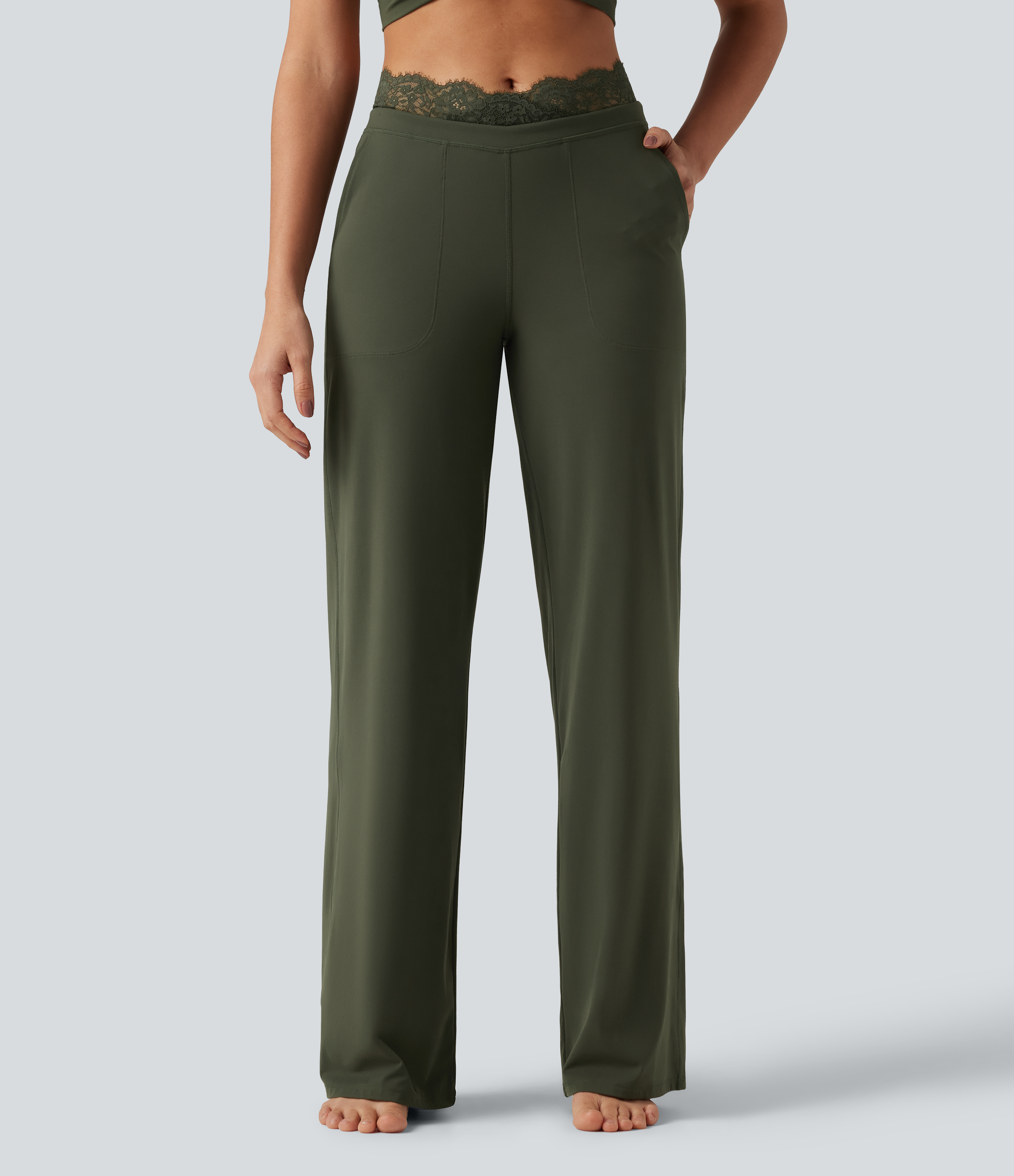 Halara UltraSculpt™ High Waisted Contrast Lace Tummy Control Straight Leg Yoga Pants with Pockets