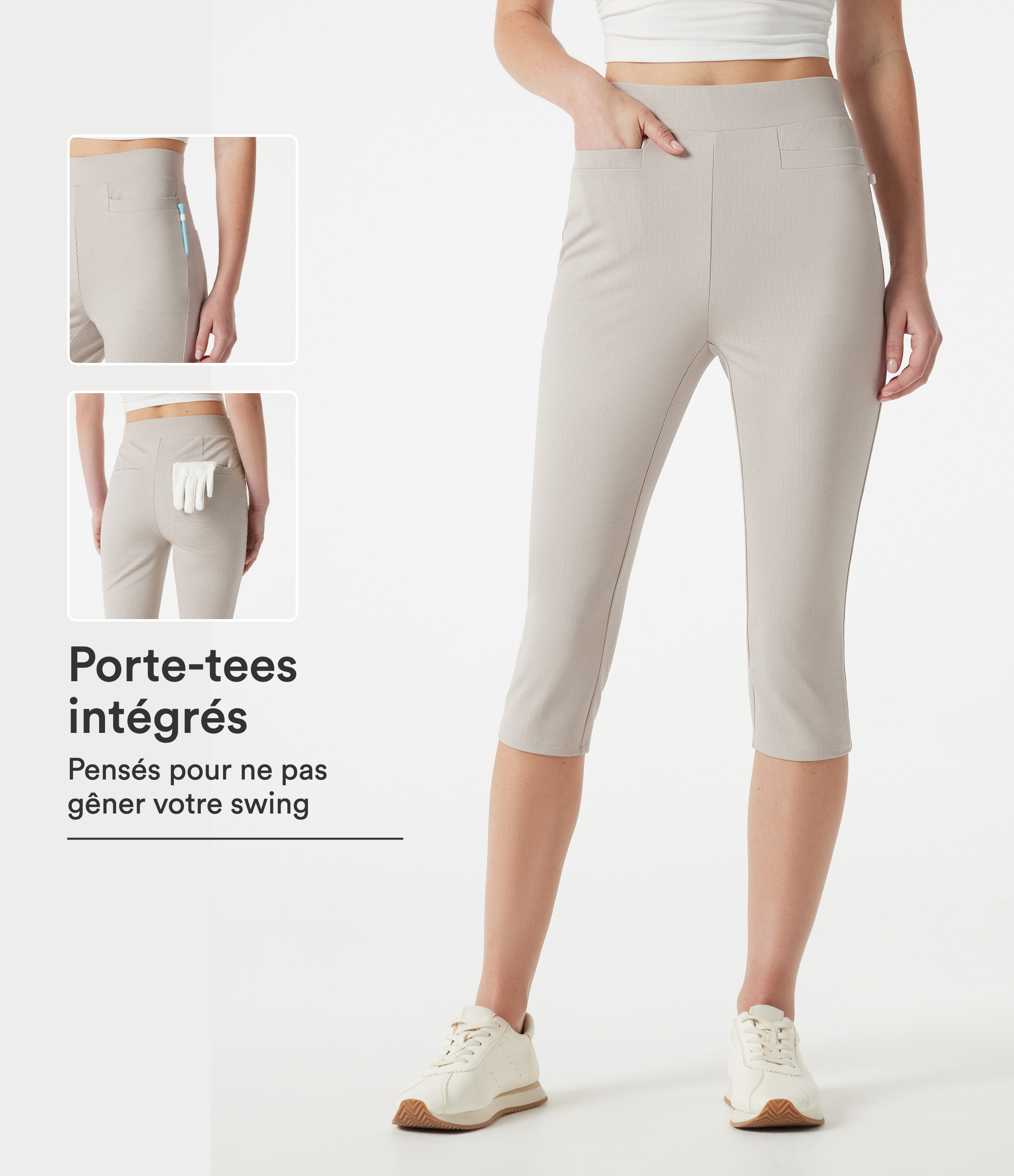 Moonbeam Pantalon corsaire de golf slim à chevrons taille haute avec poches / 1