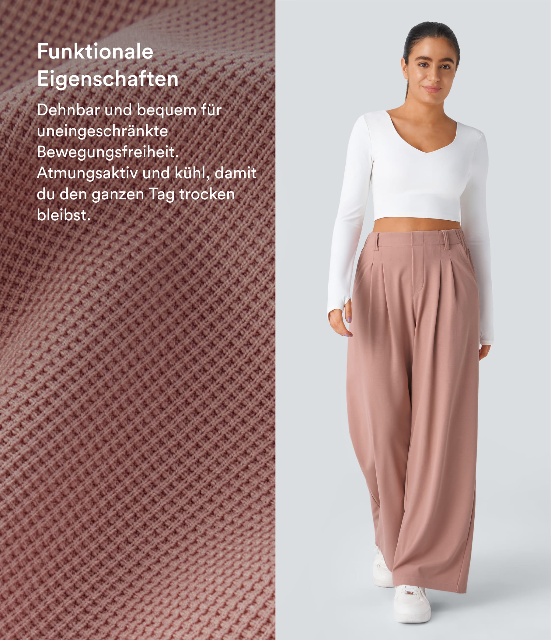 Rose Tan Halara Flex™ High-Waist-Workhose aus Waffelstrick mit Taschen und weitem Bein / 2